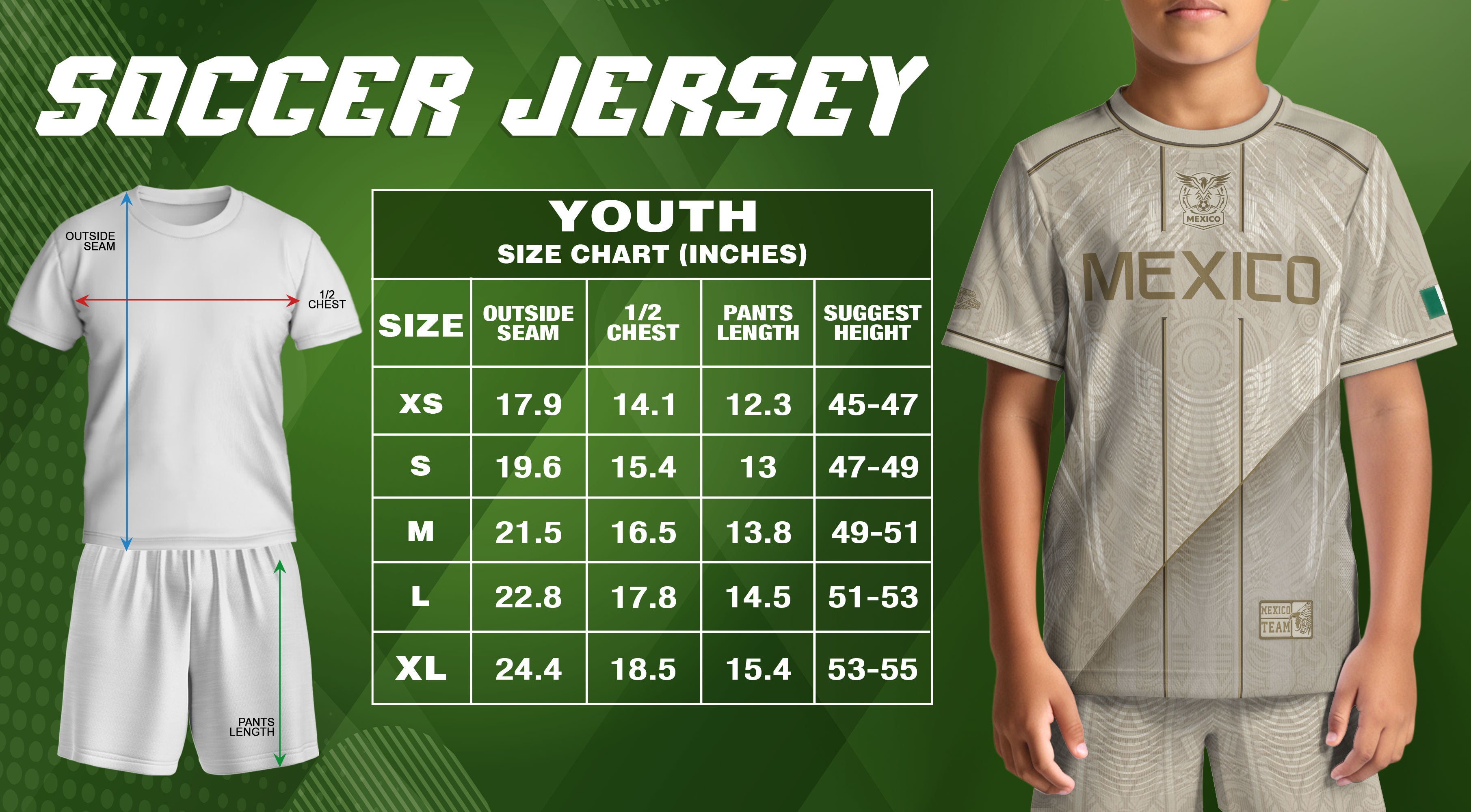 Camiseta de fútbol juvenil con estampado vertical del Águila Dorada Negra de México