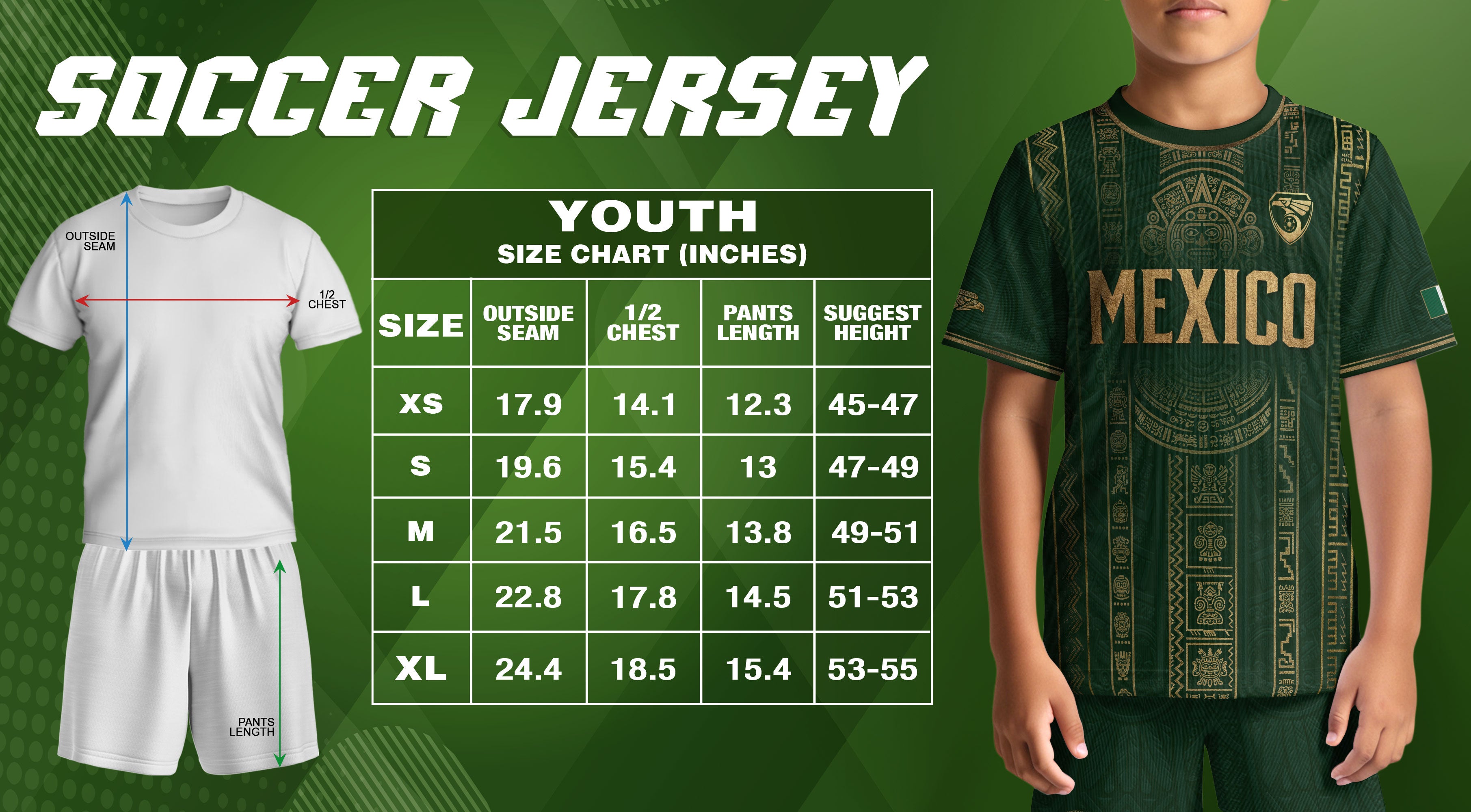 Camiseta de fútbol juvenil con estampado vertical del Águila Dorada Negra de México