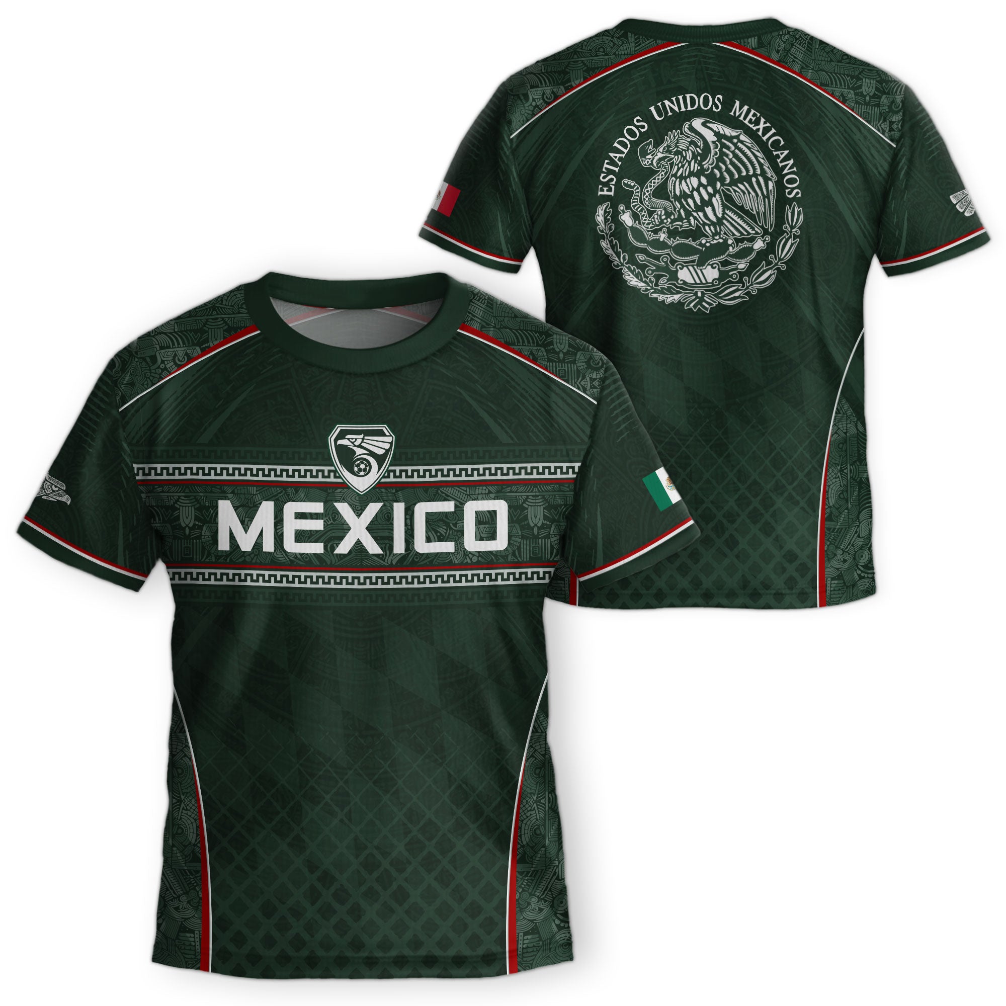 Youth Mexico Soccer Jersey Green National Coat of Arms Aztec Heritage Football Shirt Set