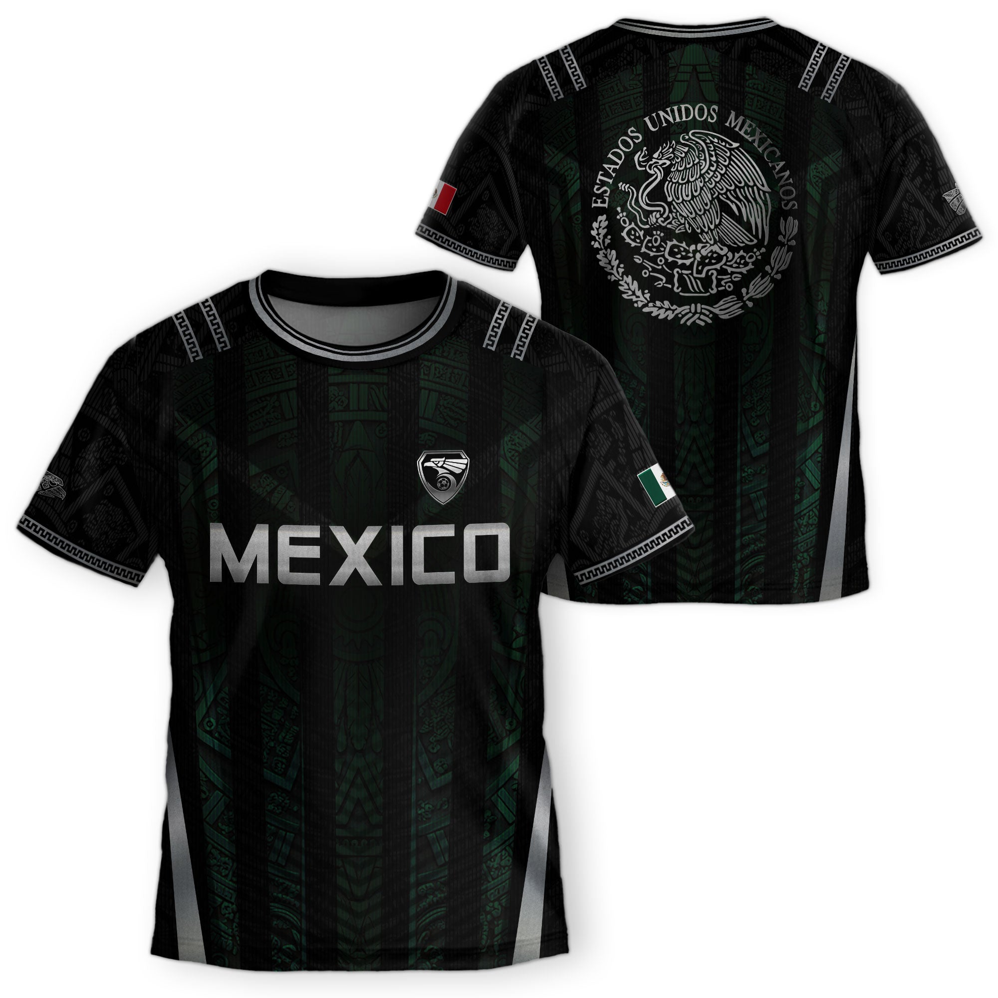 Mexico Soccer Jersey Black Green National Coat of Arms Heritage Football Shirt Set