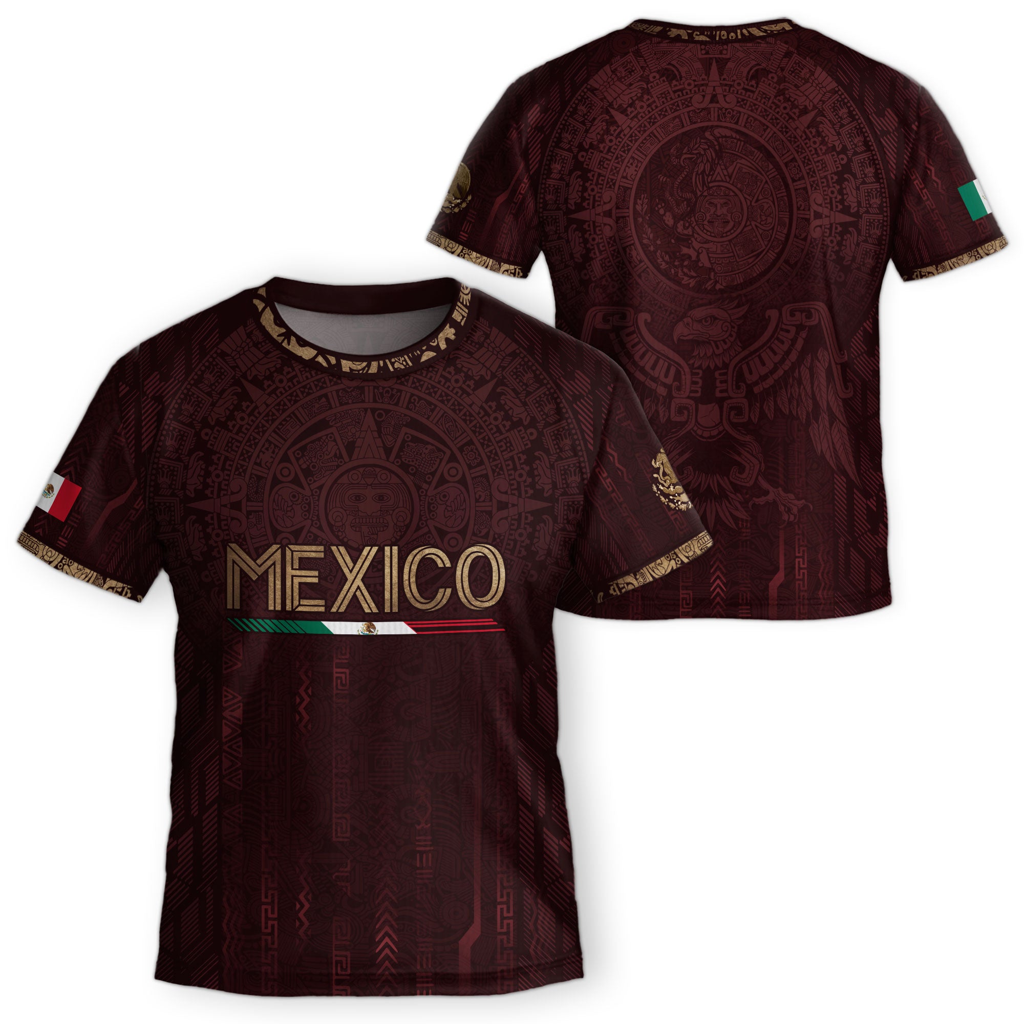 Mexico Soccer Jersey Kid Youth Aztec Calendar Maroon Football Shirt