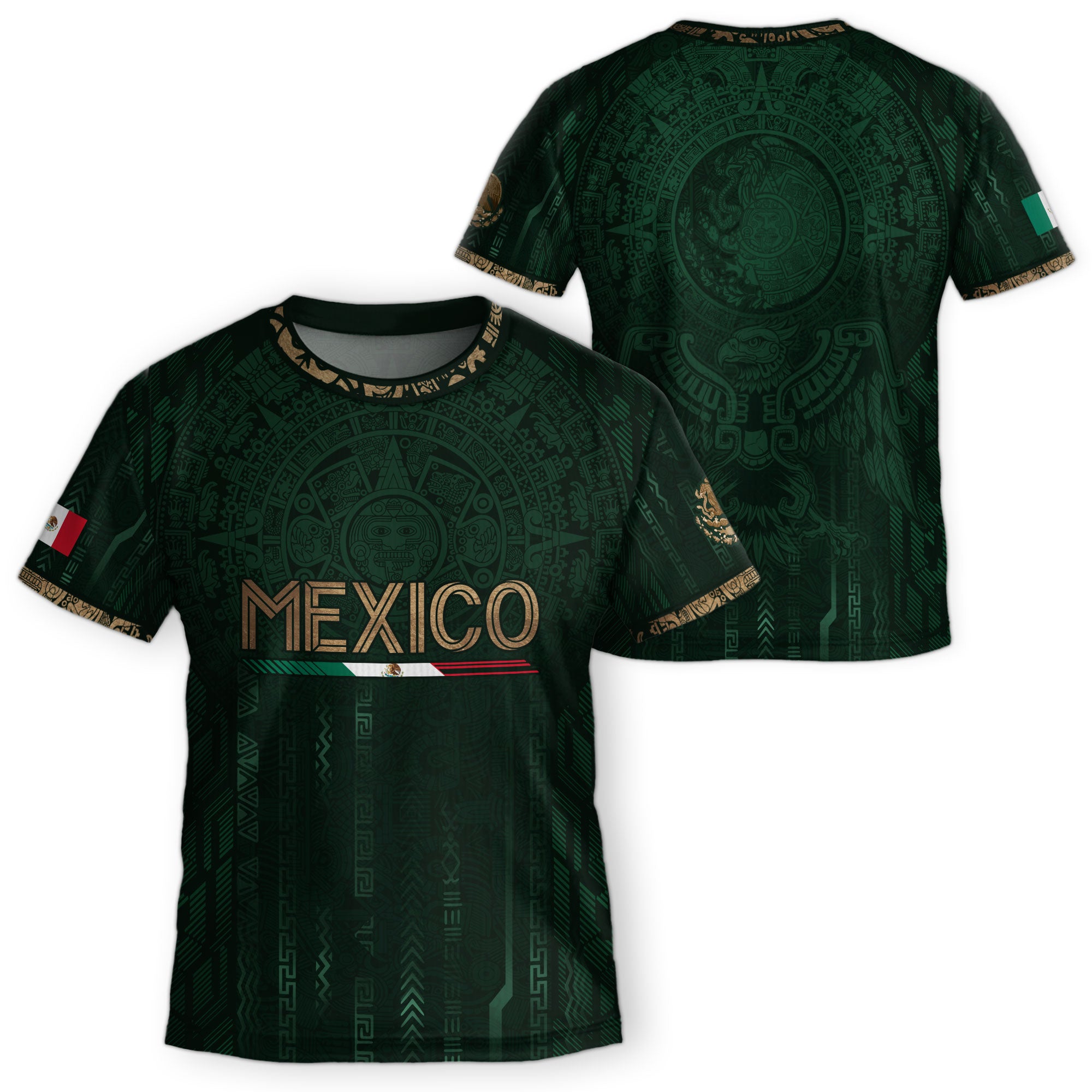 Mexico Soccer Jersey Kid Youth Aztec Calendar Green Football Shirt Tee Gift