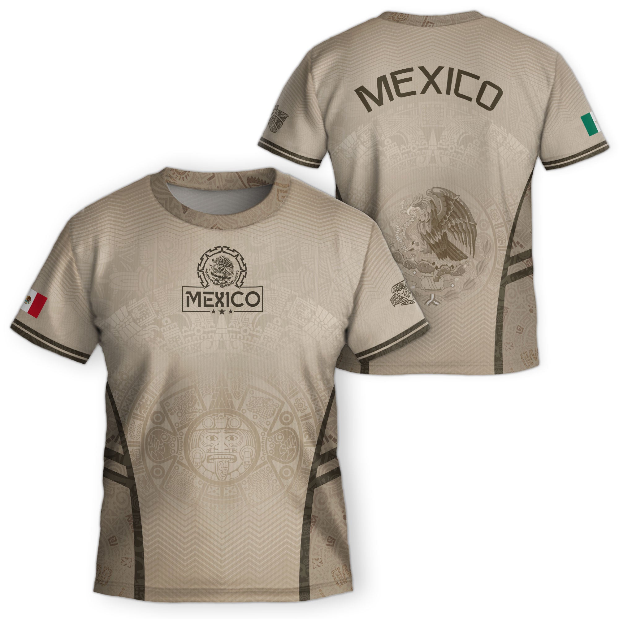 Mexico Kids Soccer Jersey Youth Beige Cream Aztec Calendar Eagle Heritage Football Shirt