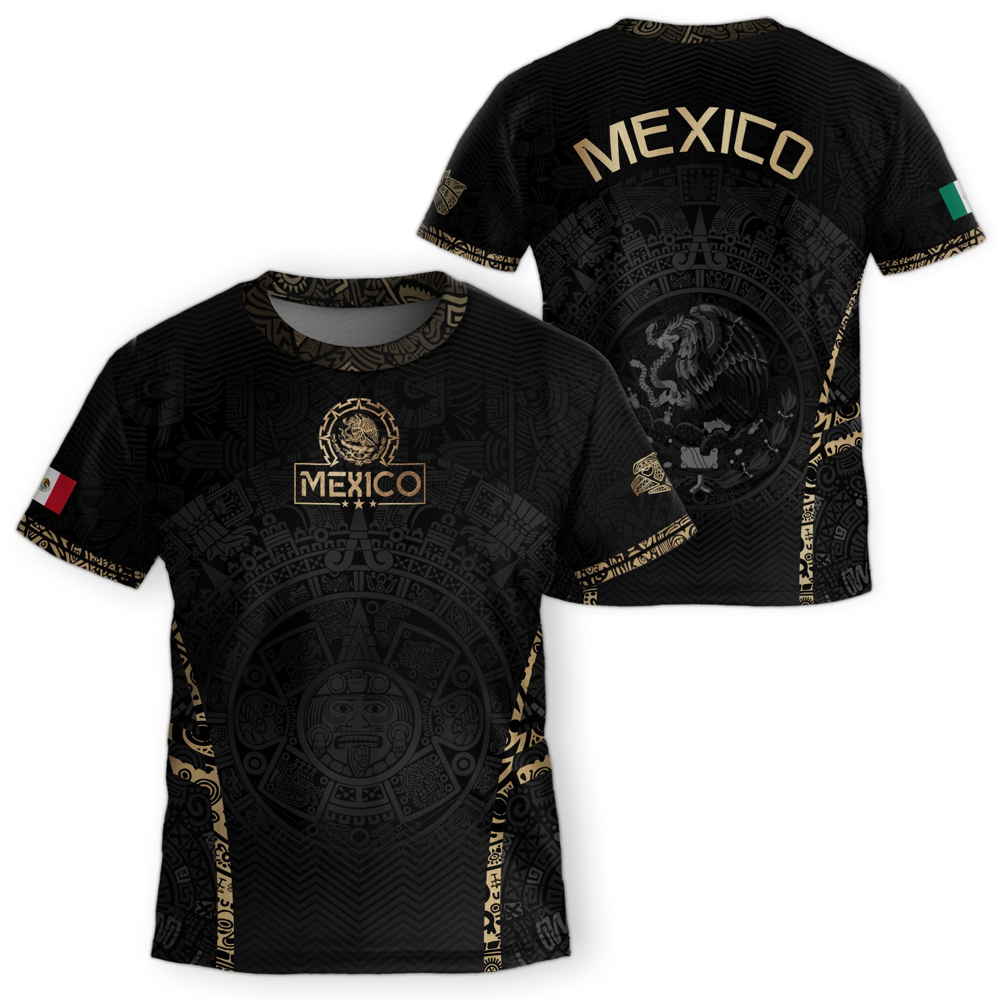 Mexico Kids Soccer Jersey Youth Black Gold Aztec Calendar Eagle Heritage Football Shirt