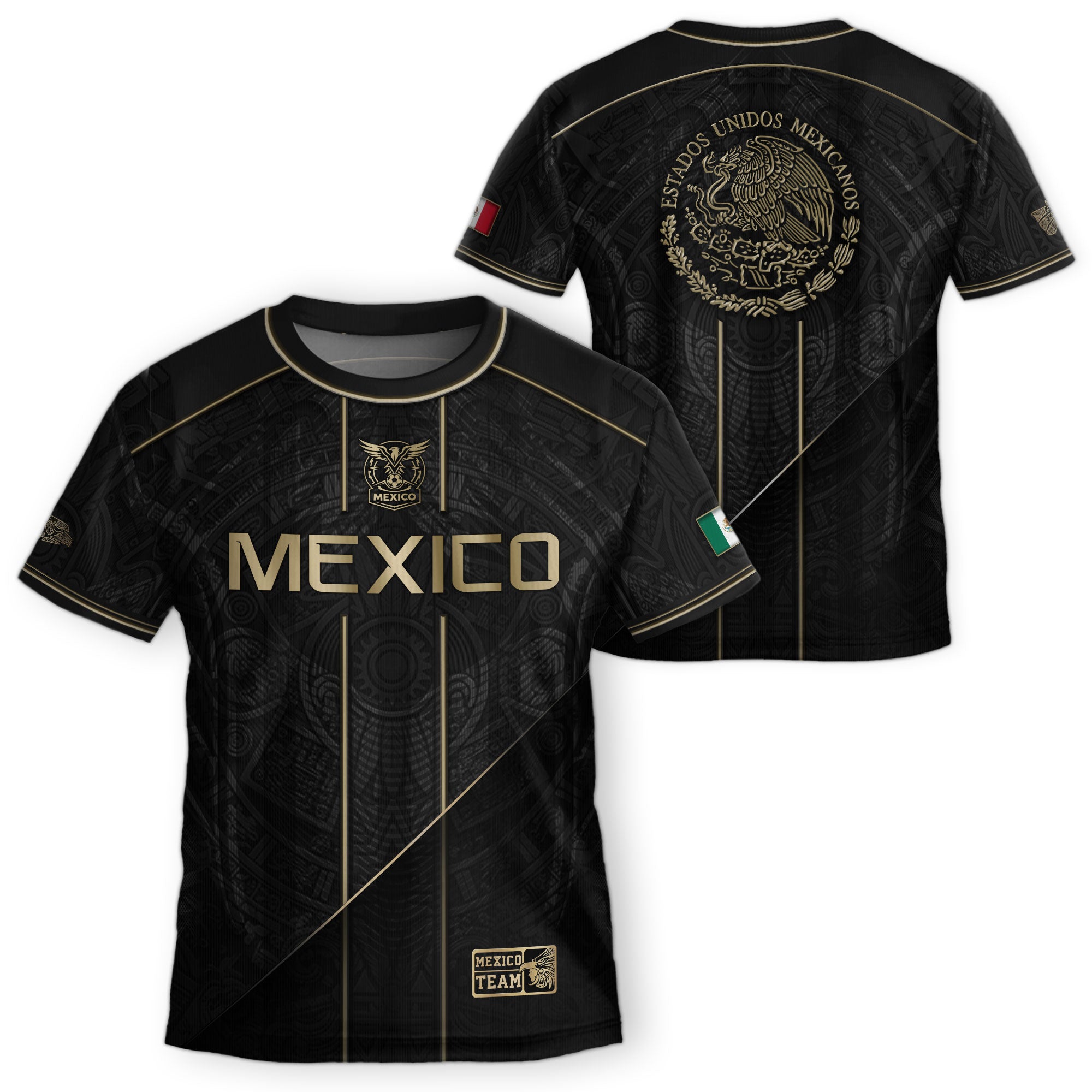 Camiseta de fútbol juvenil con estampado vertical del Águila Dorada Negra de México