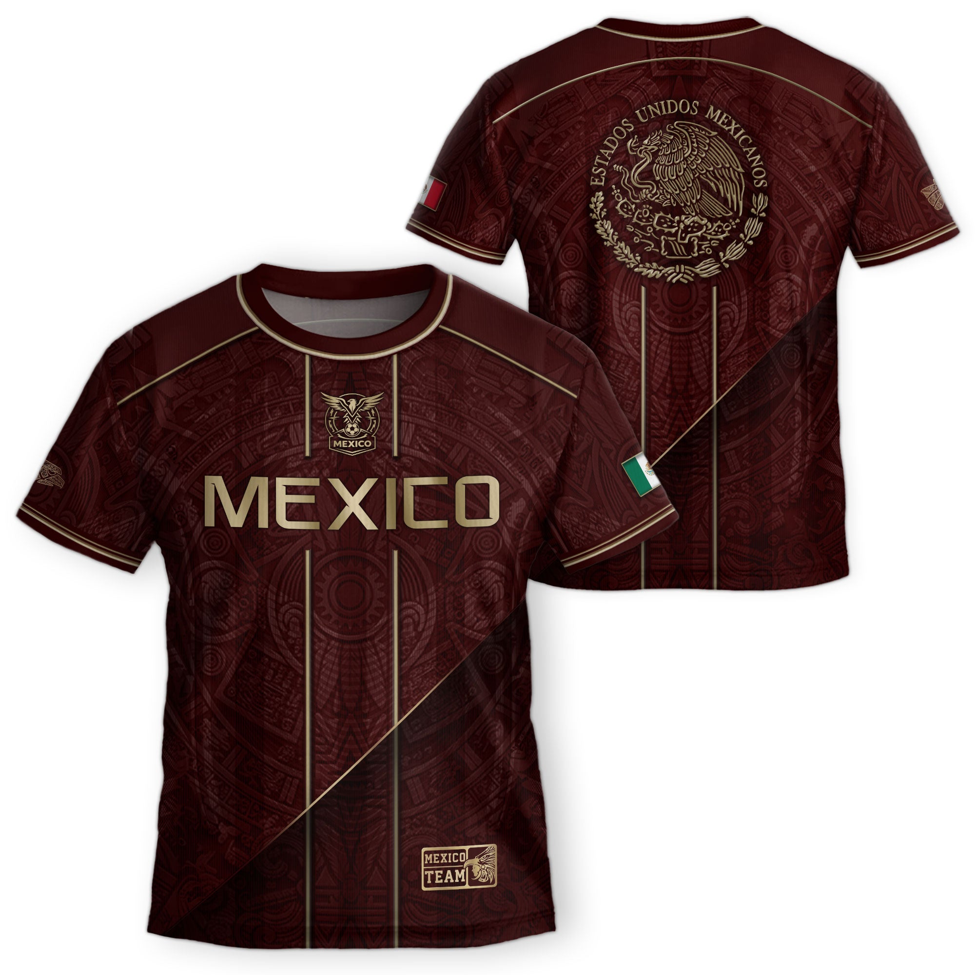 Camiseta de fútbol juvenil con estampado vertical del Águila Dorada Negra de México