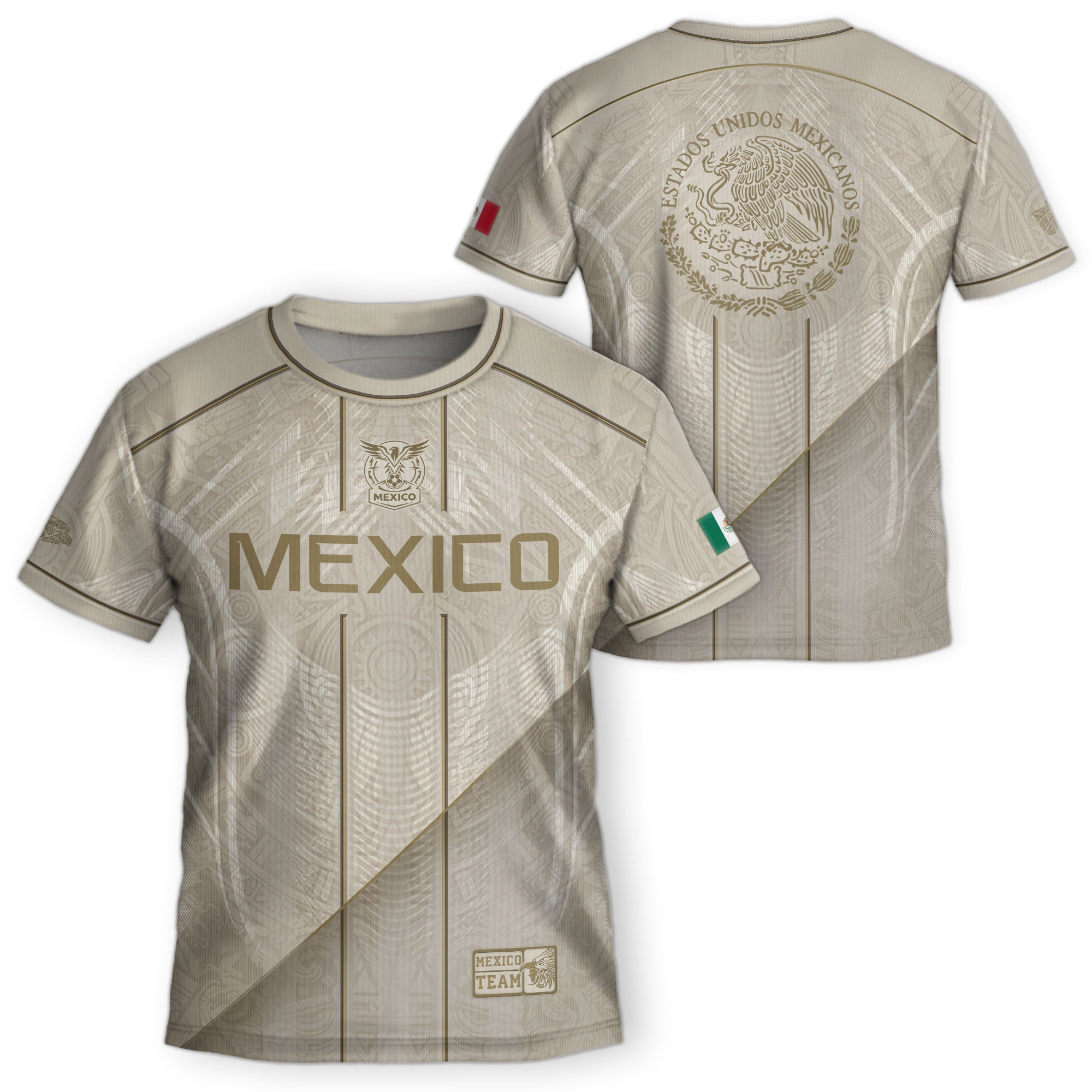 Camiseta de fútbol juvenil con estampado vertical del Águila Dorada Negra de México