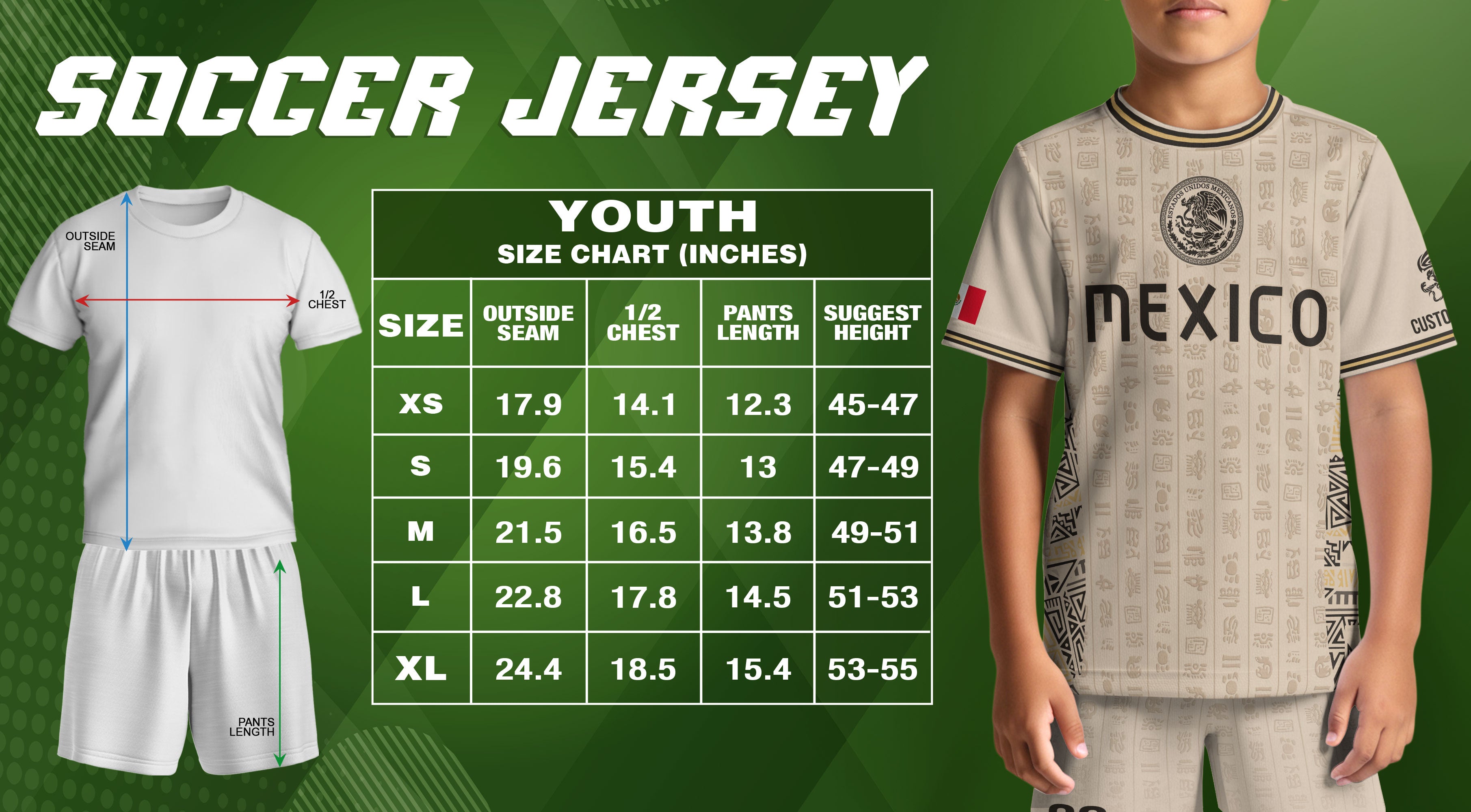 Custom Kid Mexico Soccer Jersey Sand Color Mayan Graphic Personalized Youth Top