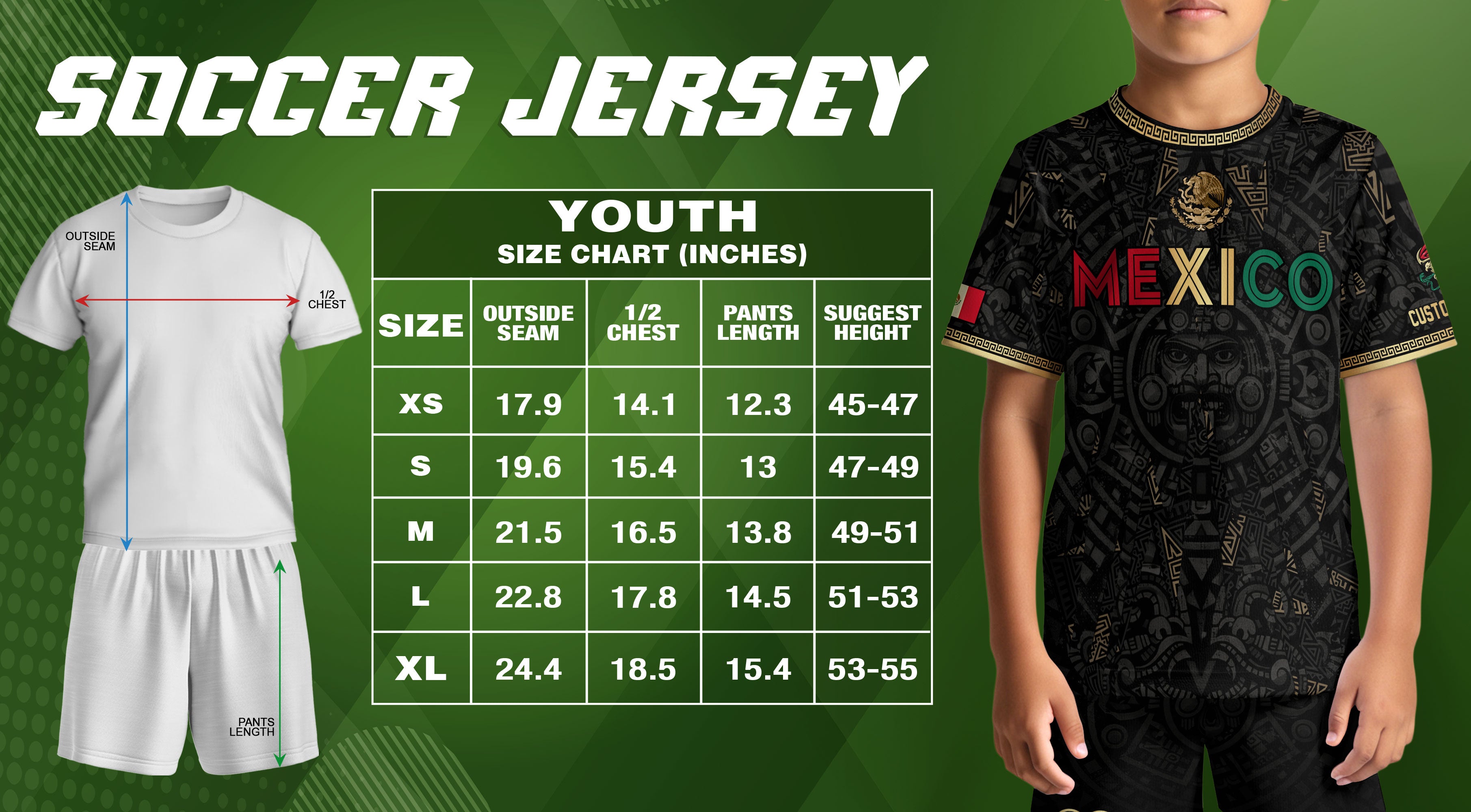 Custom Kid Mexico Soccer Jersey Black Gold Edition Mayan Print Custom Name Tee