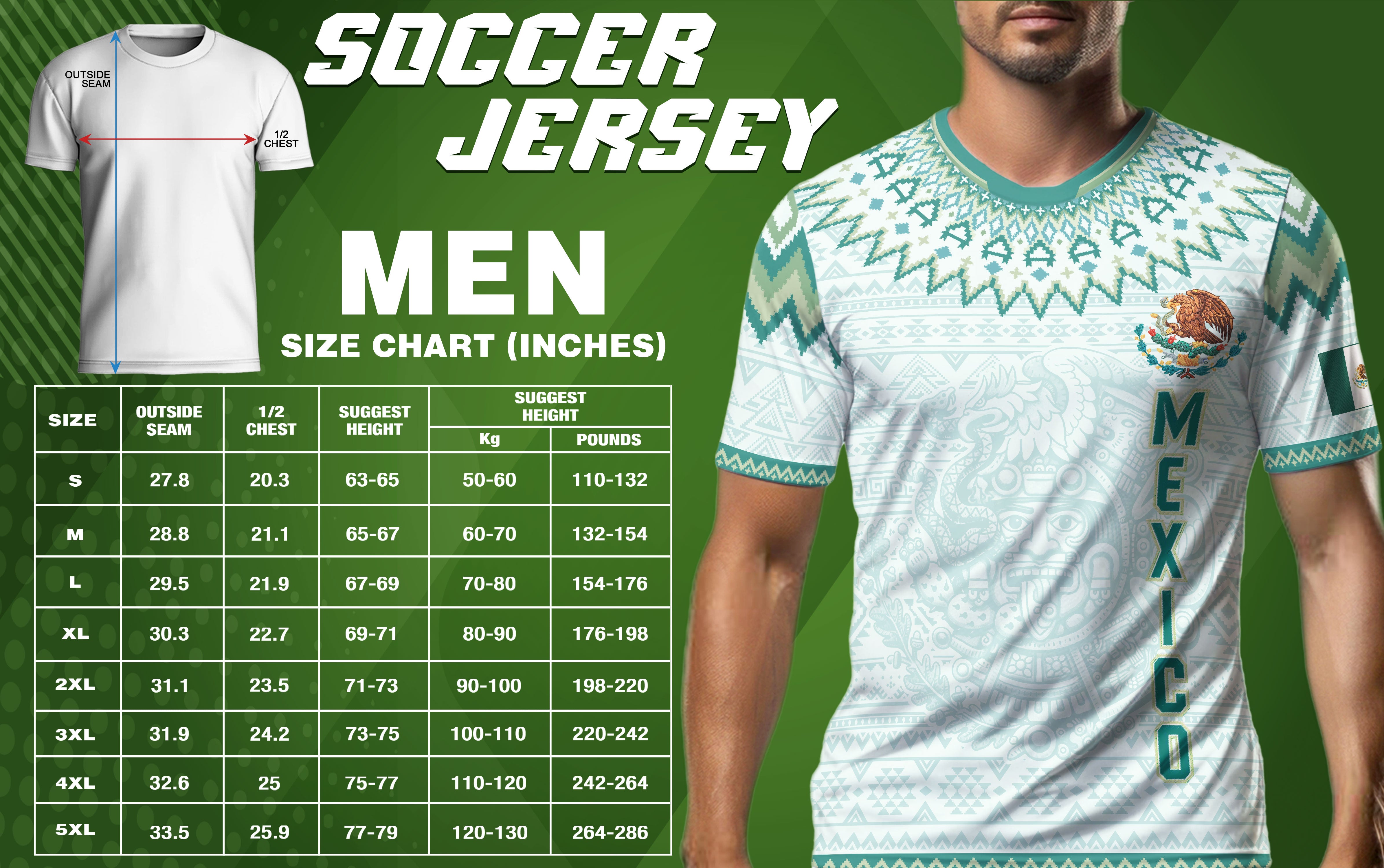 Mexico Soccer Jersey Men Aztec Calendar White Teal Adult Football Shirt Sportswear Tee
