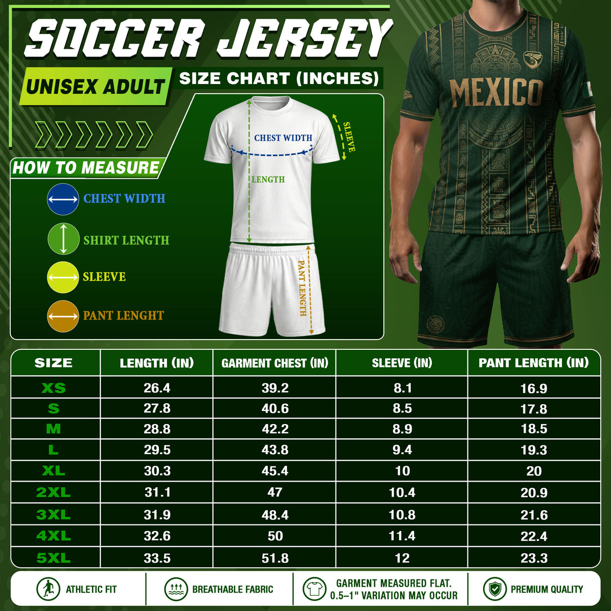 Mexico Soccer Jersey Men Green Gold Aztec Sun Stone Mexican Football Shirt