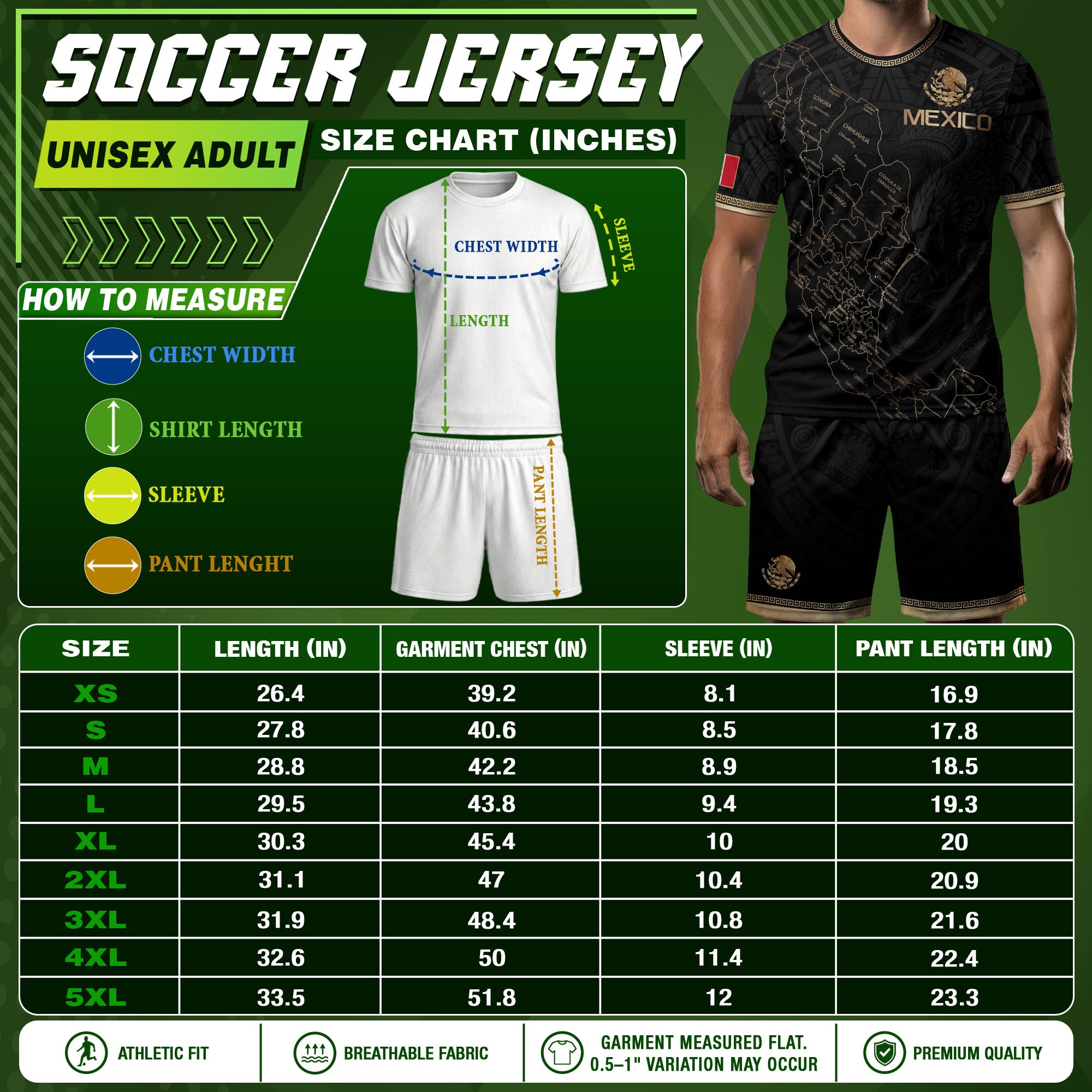 Camiseta de fútbol premium con emblema de águila azteca verde y dorado de México