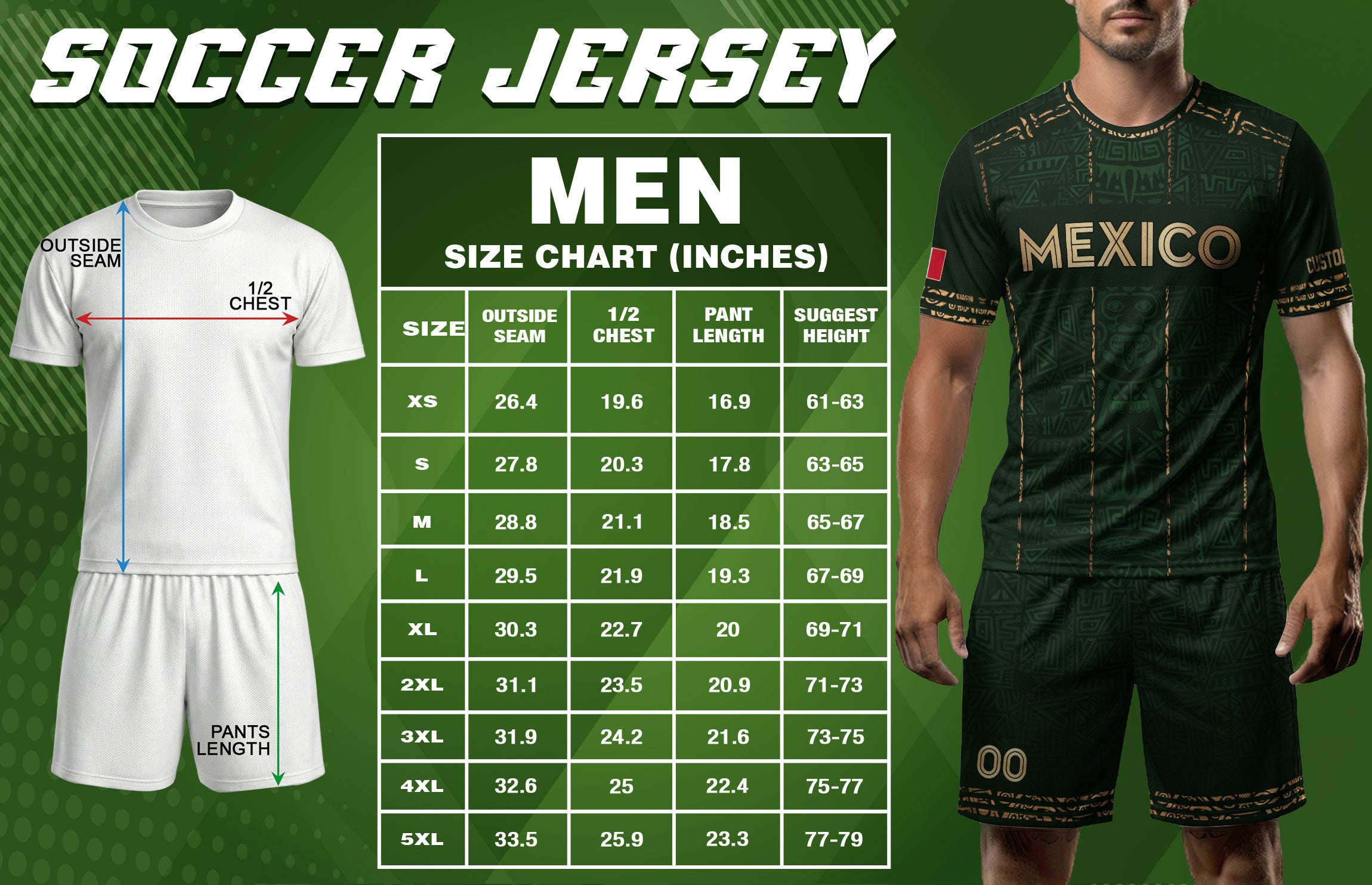 Mexico Soccer Jersey Custom Name - Green Aztec Heritage Pattern Tribal Football Shirt