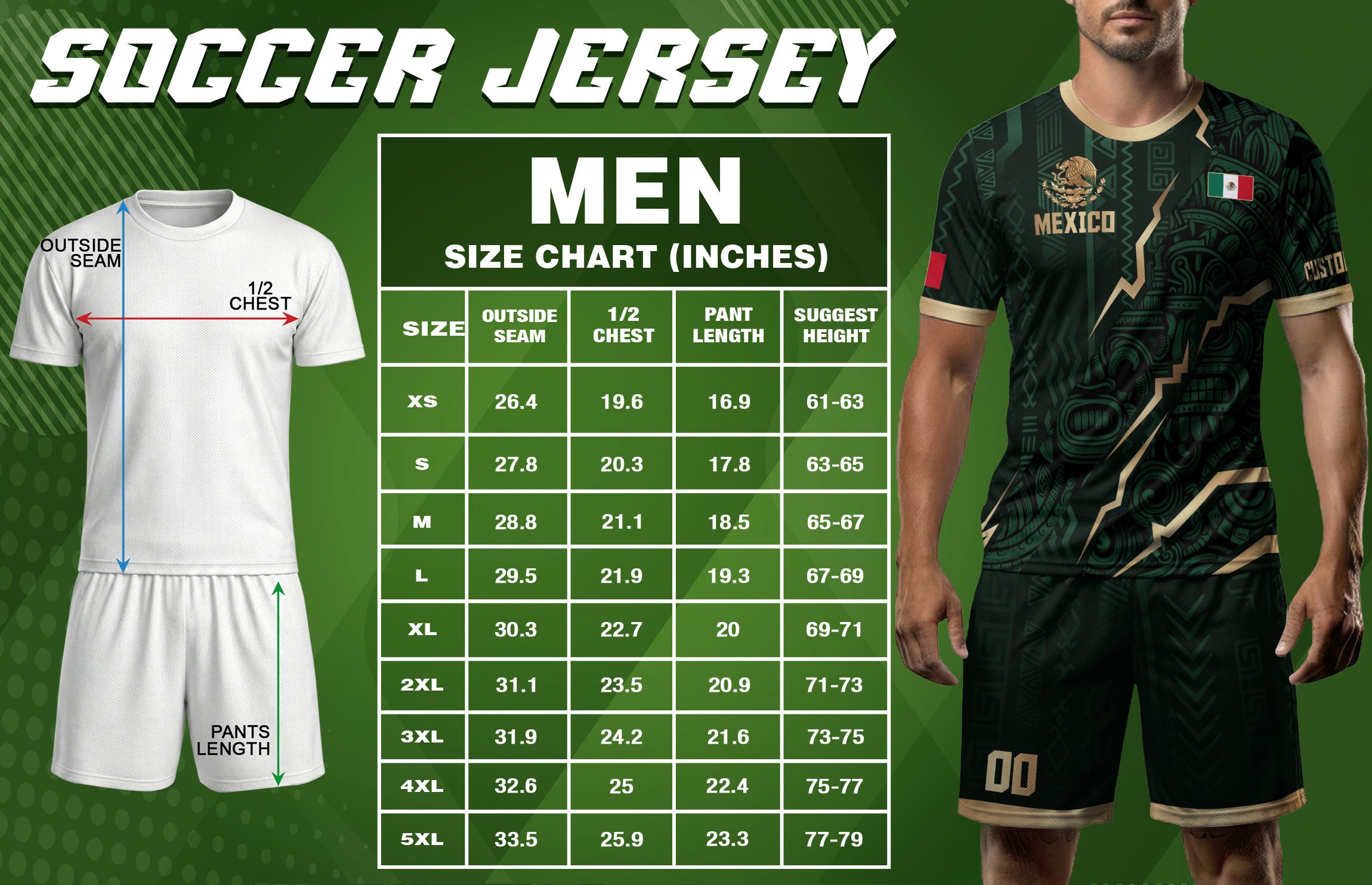 Custom Mexico Aztec Eagle Jersey Green Gold Mexican Pride Heritage Football Soccer Shirt