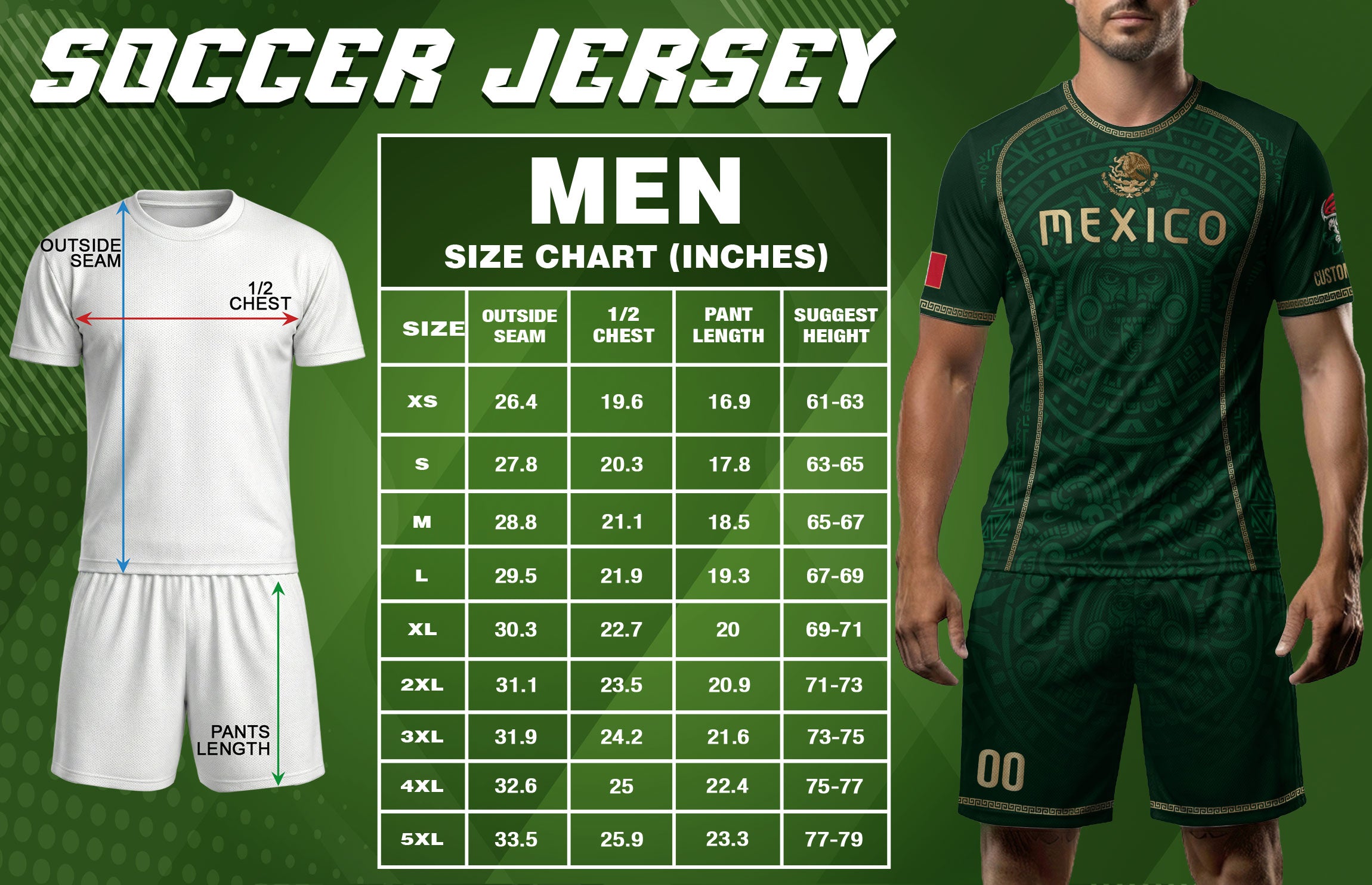 Custom Mexico Soccer Jersey Green Aztec Calendar Culture Men Mexican Football Shirt