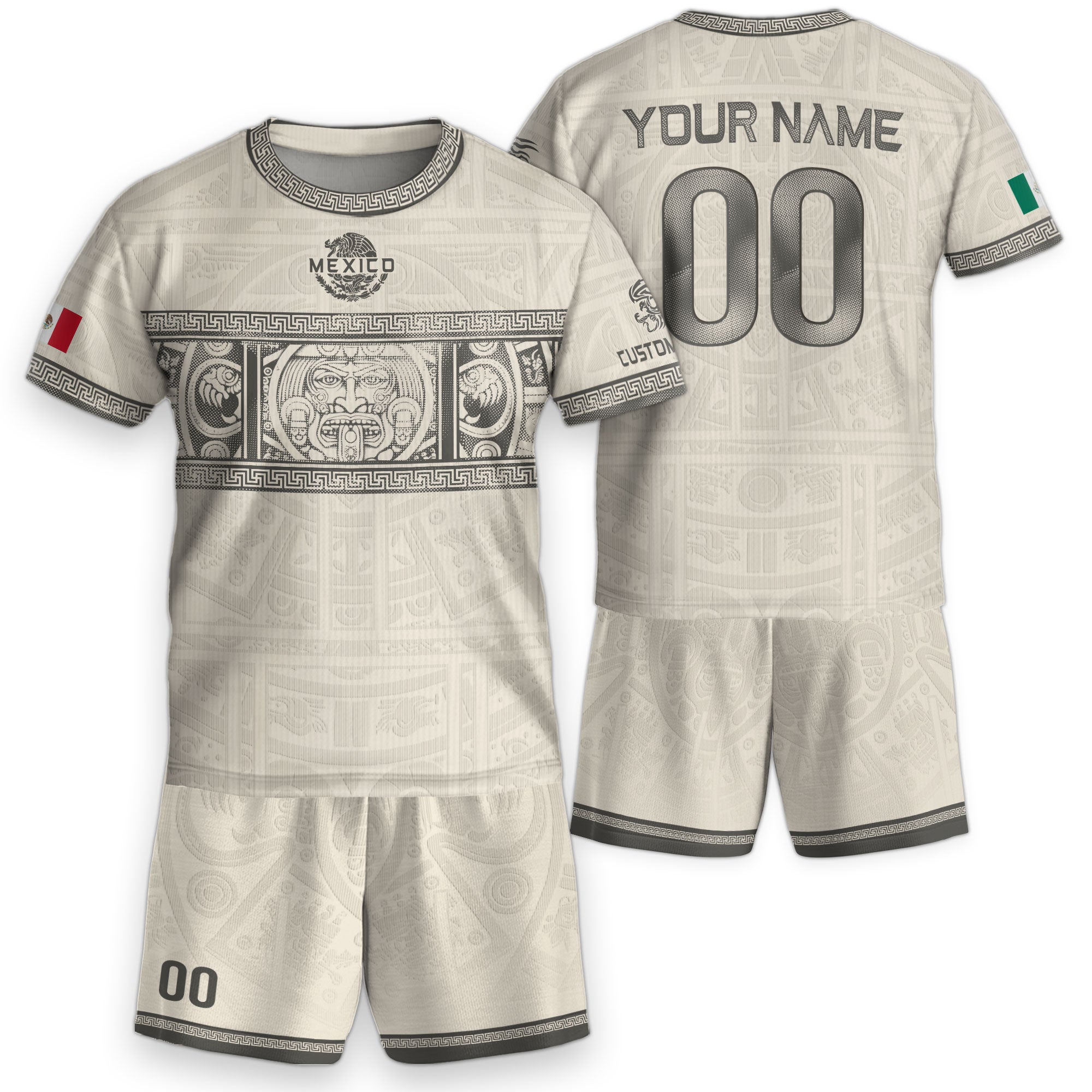 Custom Kid Mexico Soccer Jersey Sand Color Aztec Graphic Team Training Shirt