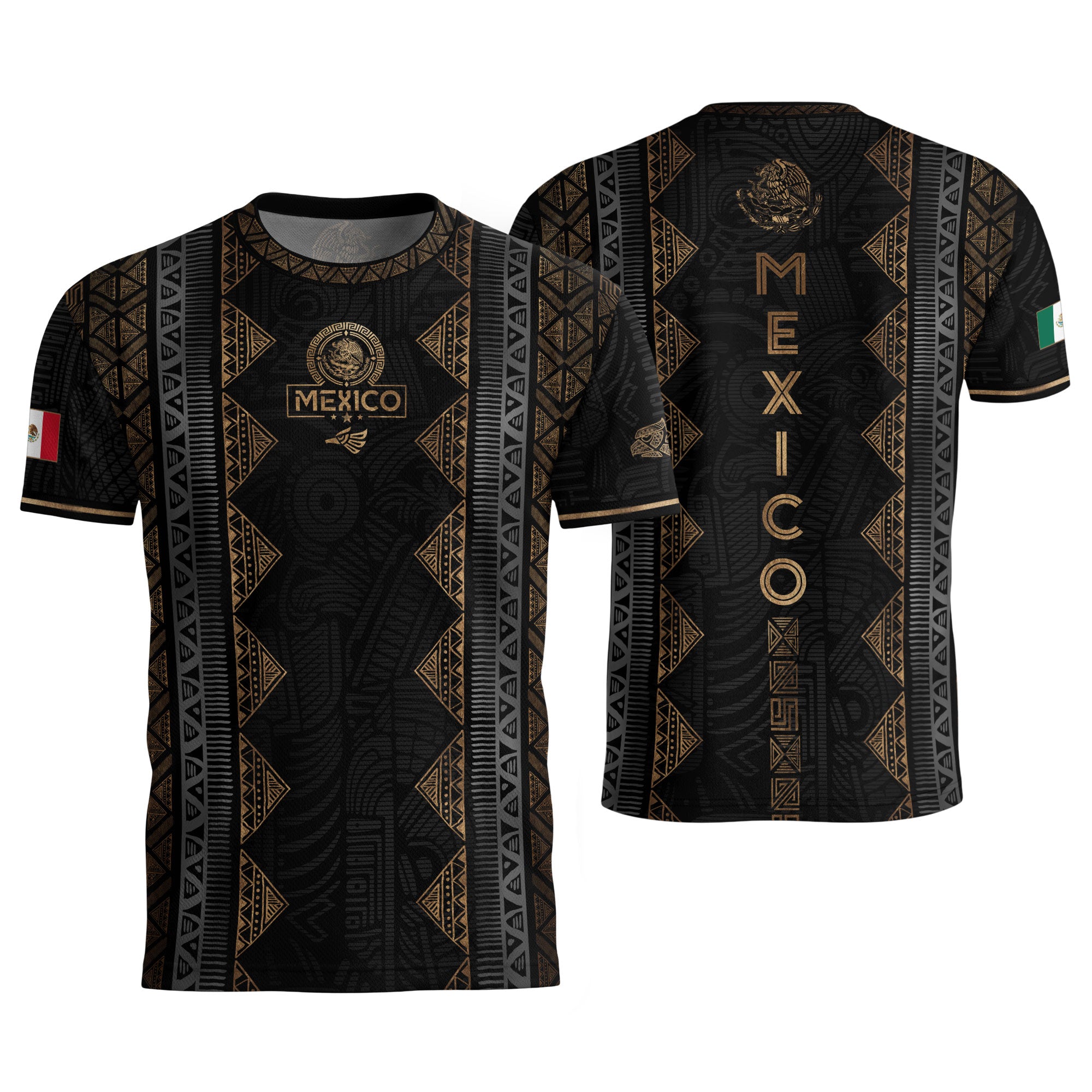 Mexico Heritage Black Gold Vintage Tribal Aztec National Soccer Jersey