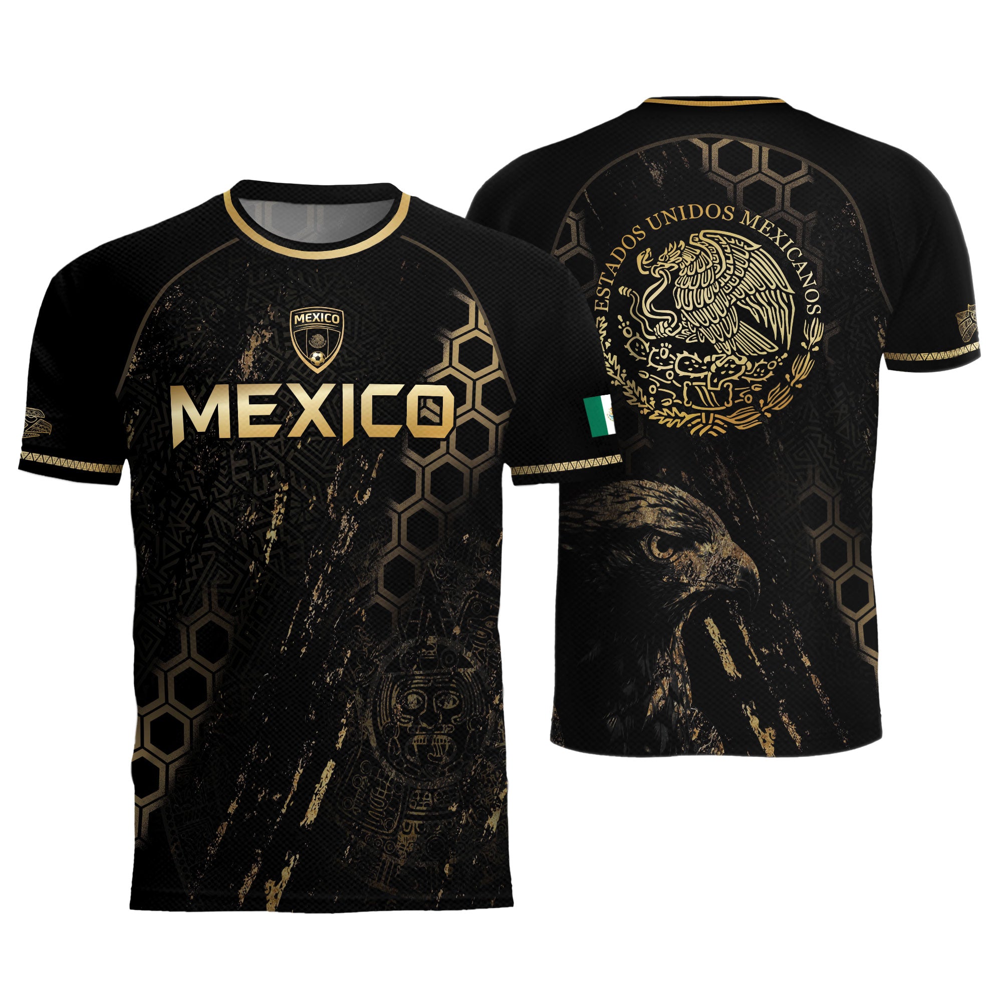 Mexico Heritage Orgullo Mexicano Black Gold Eagle Hexagon Pattern Soccer Jersey