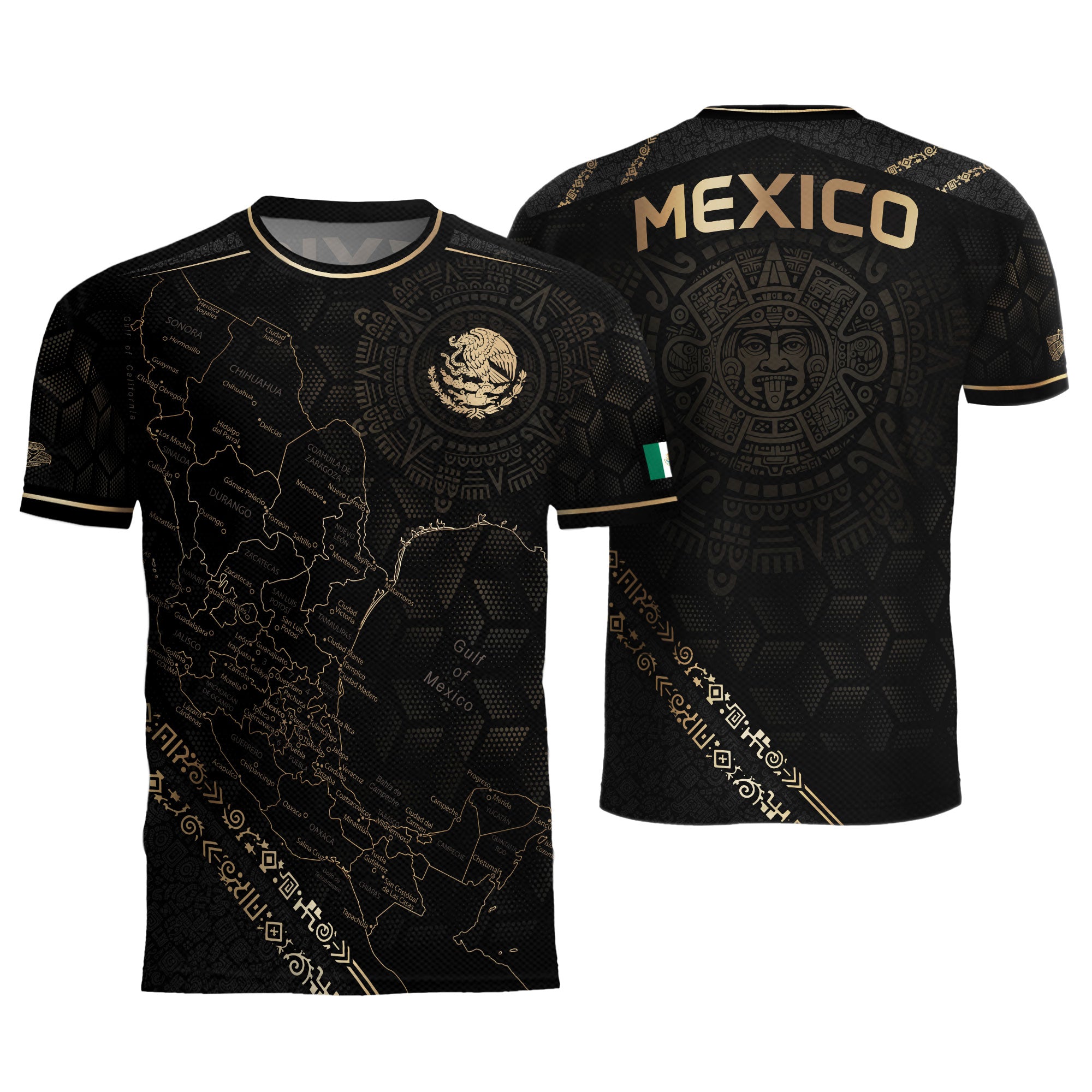 Mexico Heritage Orgullo Mexicano Black Gold Detailed Map Hexagon Pattern Soccer Jersey