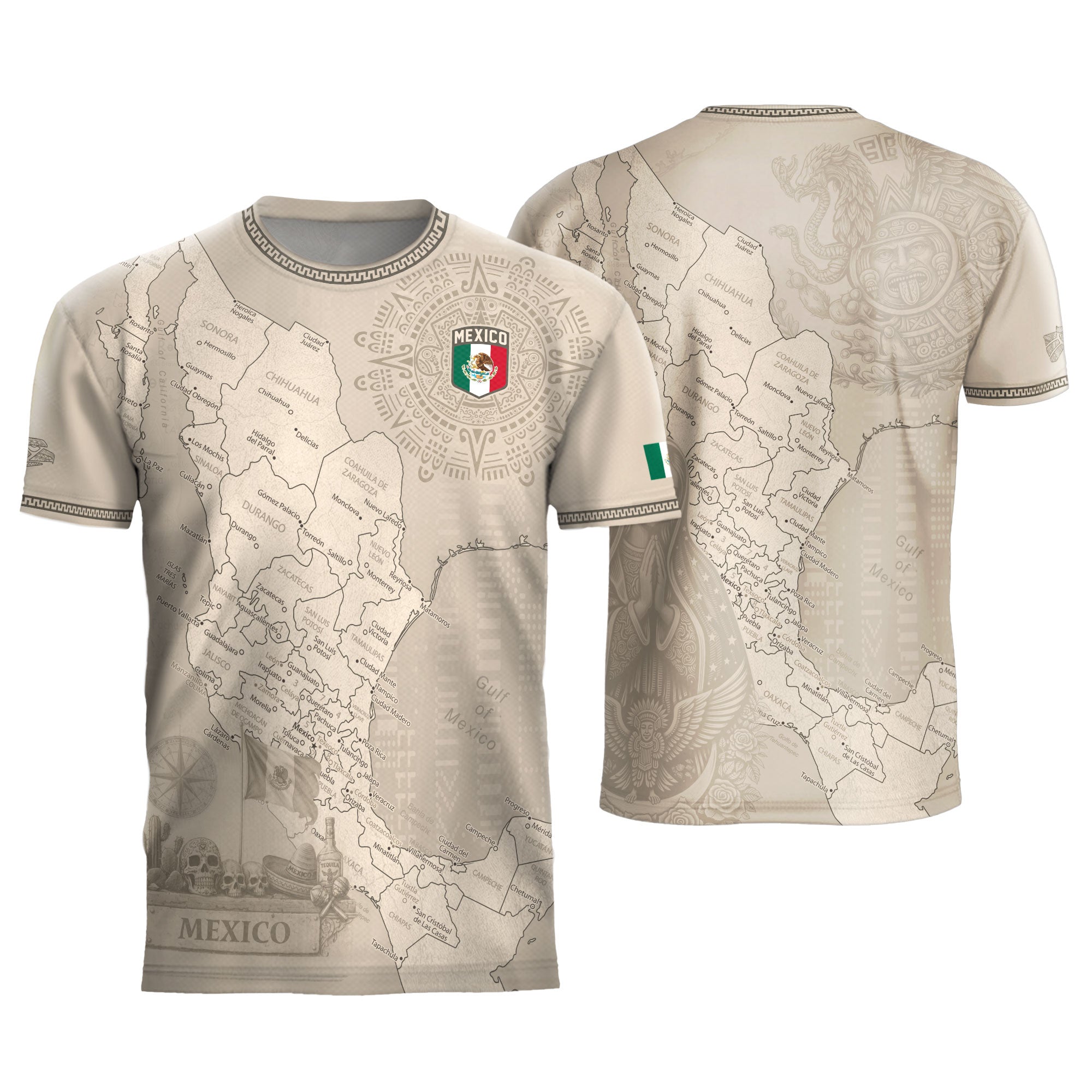 Mexico Heritage Beige Country Map Aztec Calendar Pride Graphic Soccer Jersey
