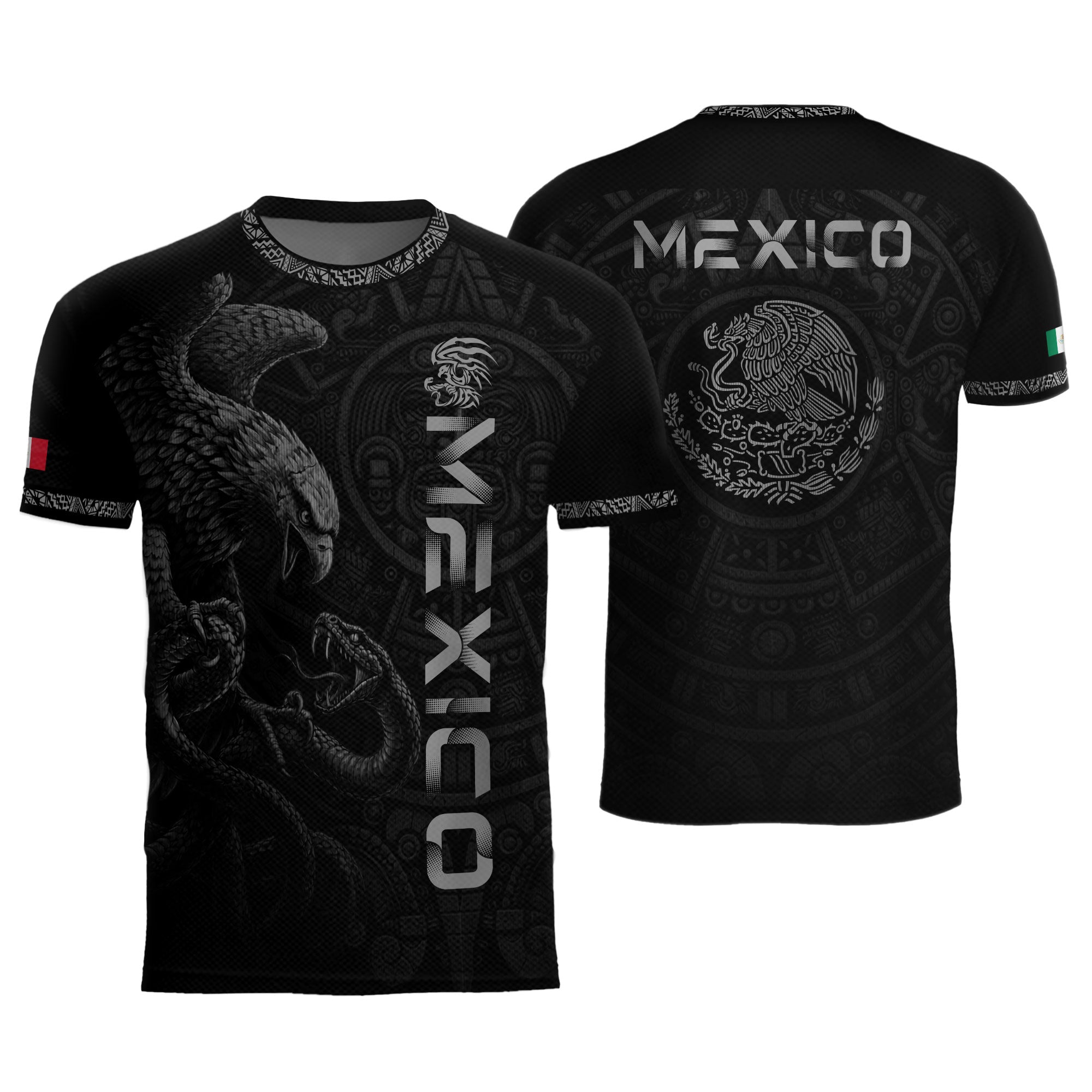 Camiseta de fútbol premium con emblema de águila azteca verde y dorado de México