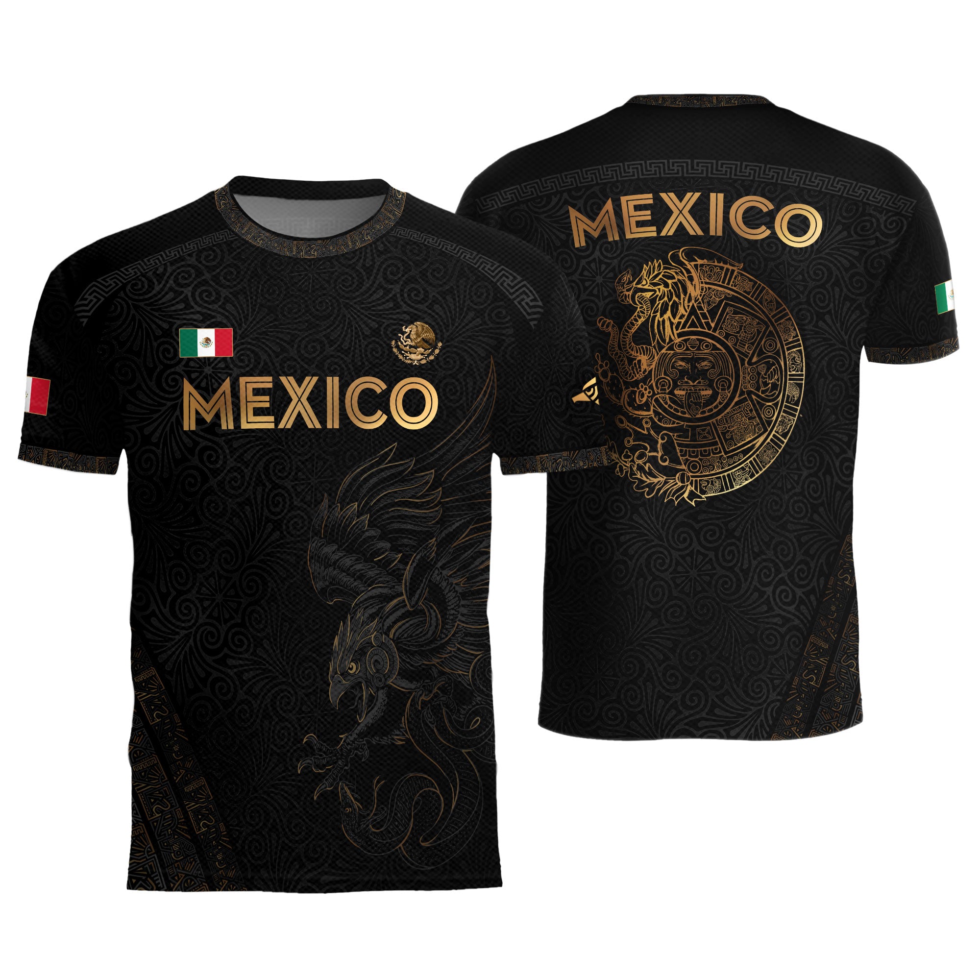 Mexico Heritage Black Gold Eagle Graphic Floral Pattern Pride Soccer Jersey
