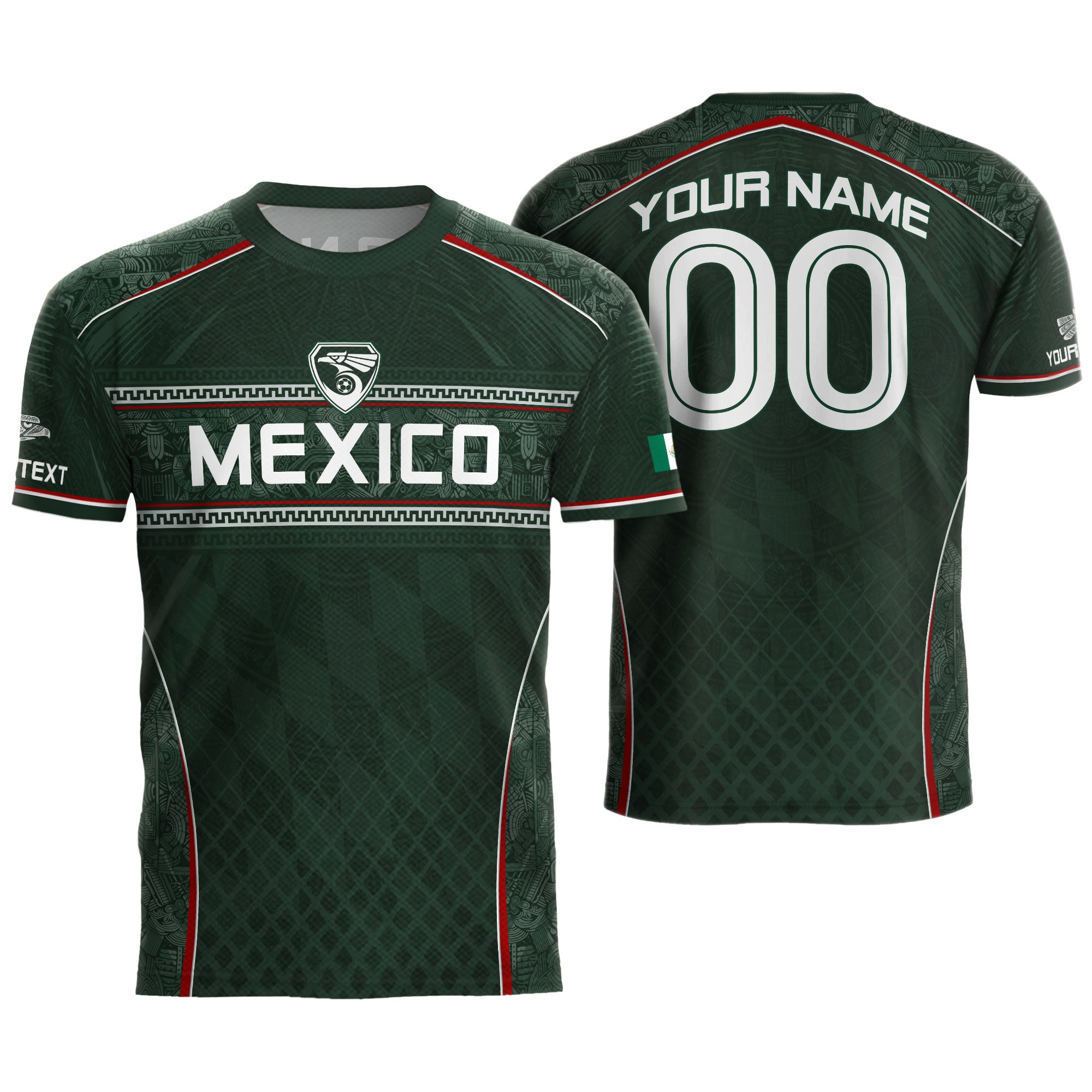 Camiseta de fútbol premium con emblema de águila azteca verde y dorado de México