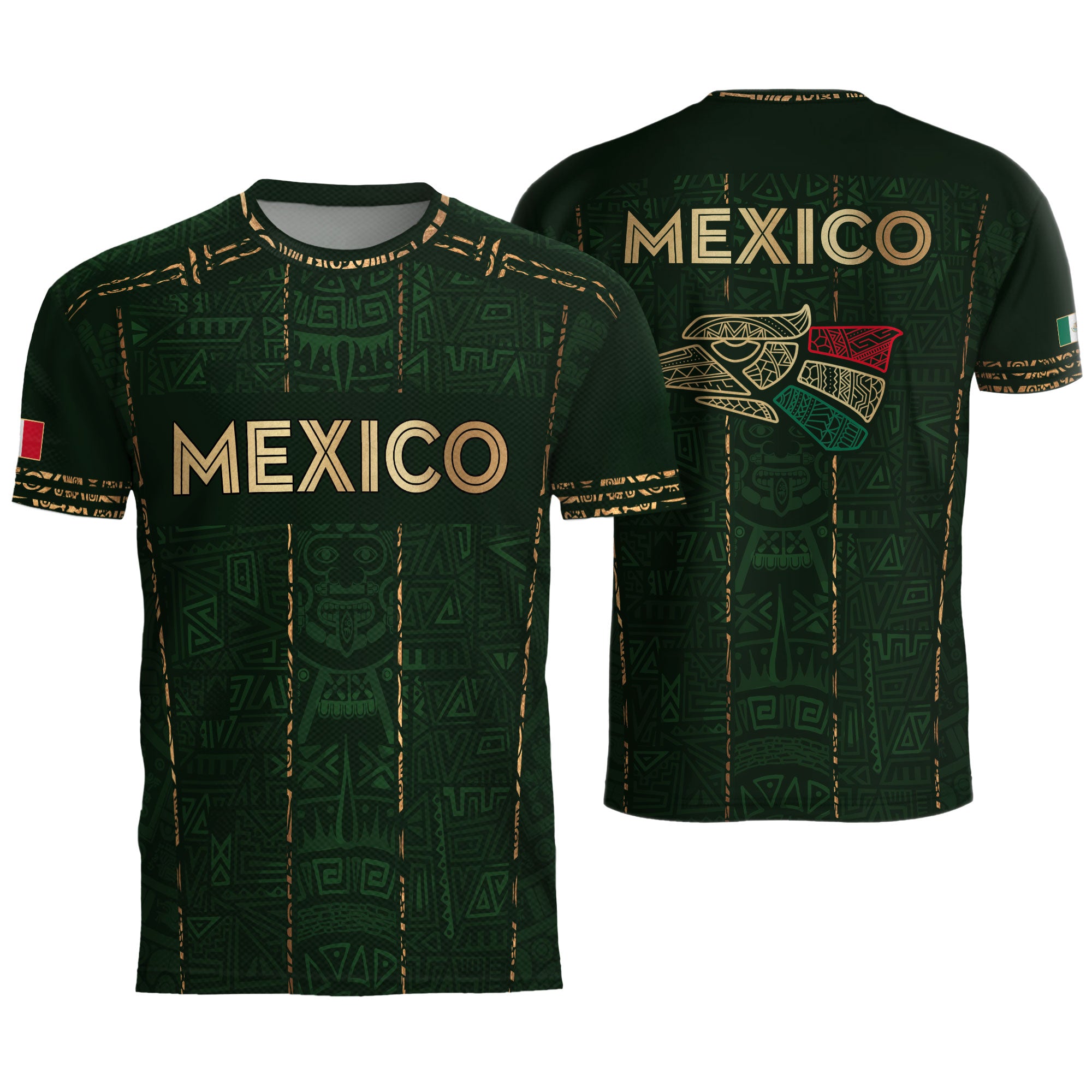 Mexico Soccer Jersey Green Pattern, Stylish Aztec Football Shirt Fans