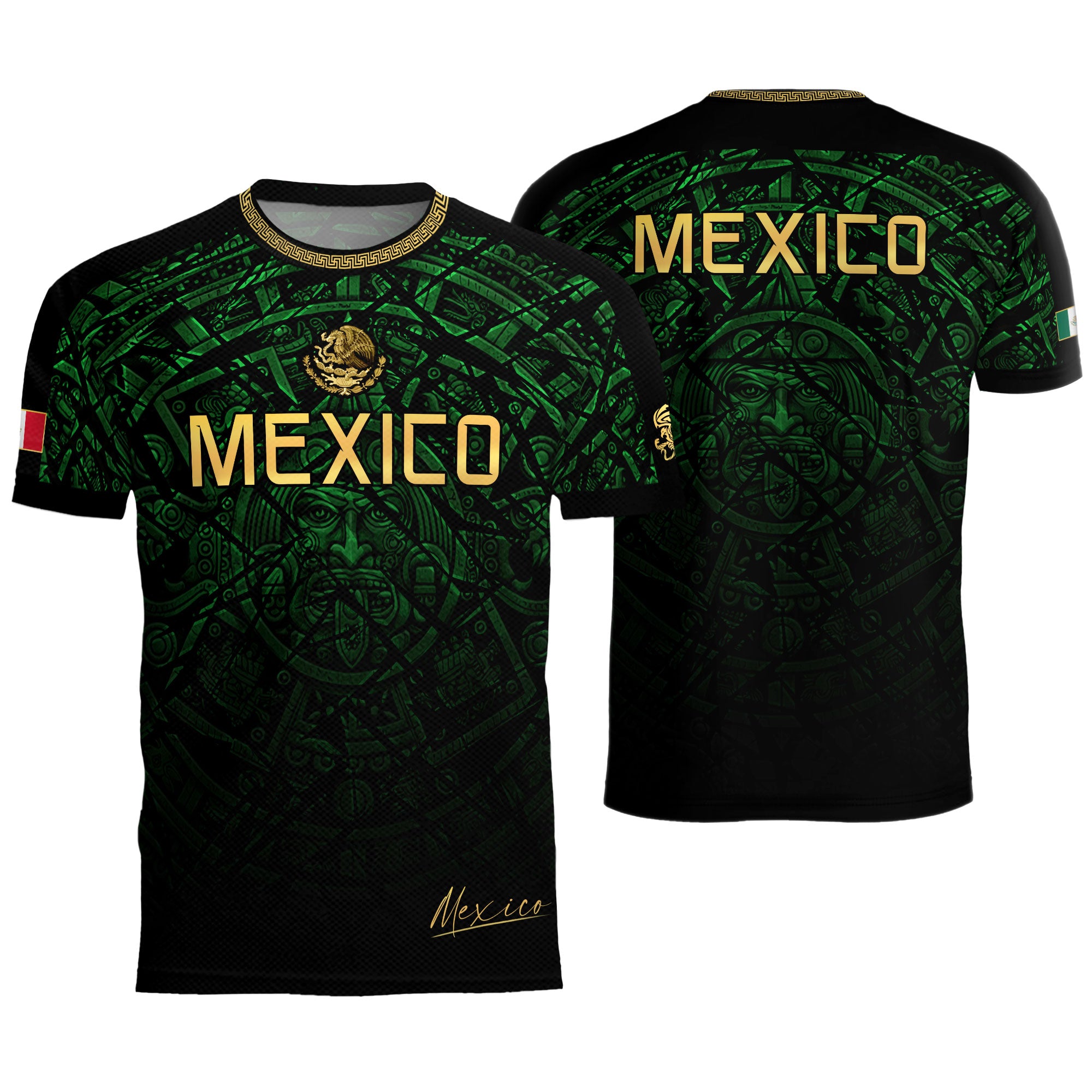 Mexico Soccer Jersey Green Black Aztec Sun Stone - Mexico Fan Heritage Style Shirt For Men, For Women