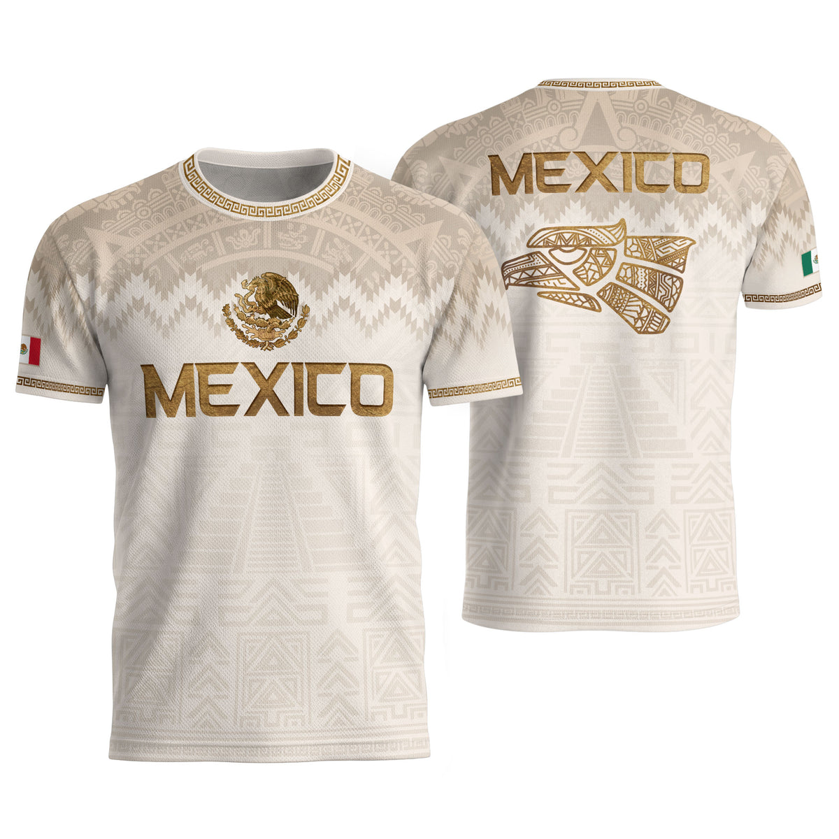 Men's Cream Beige Mexico Eagle Graphic T-Shirt – Aztec Inspired Heritage Print Tee