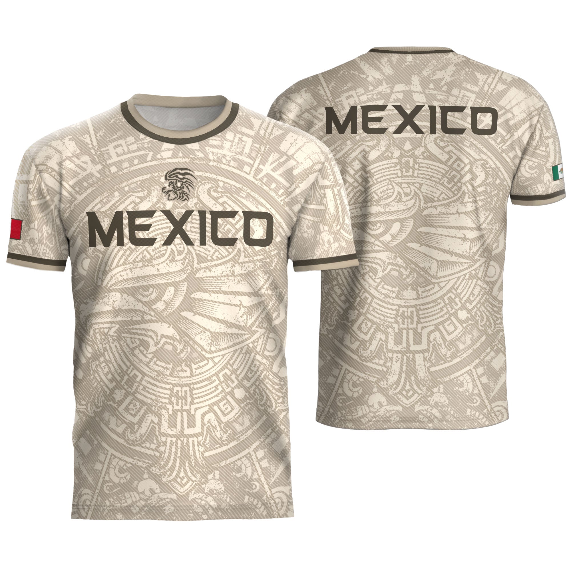 Mexico Soccer Jersey Beige Aztec Eagle - Modern Heritage Football Fan Tee