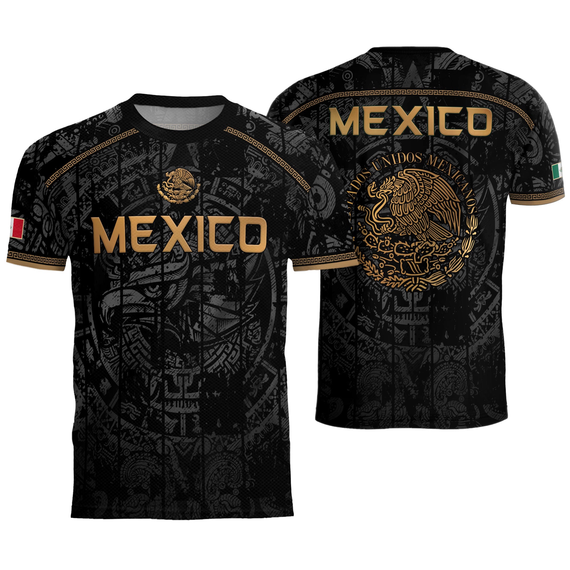 Mexico Soccer Jersey Black Eagle Crest - Aztec Sun Stone Heritage Fan Football Shirt