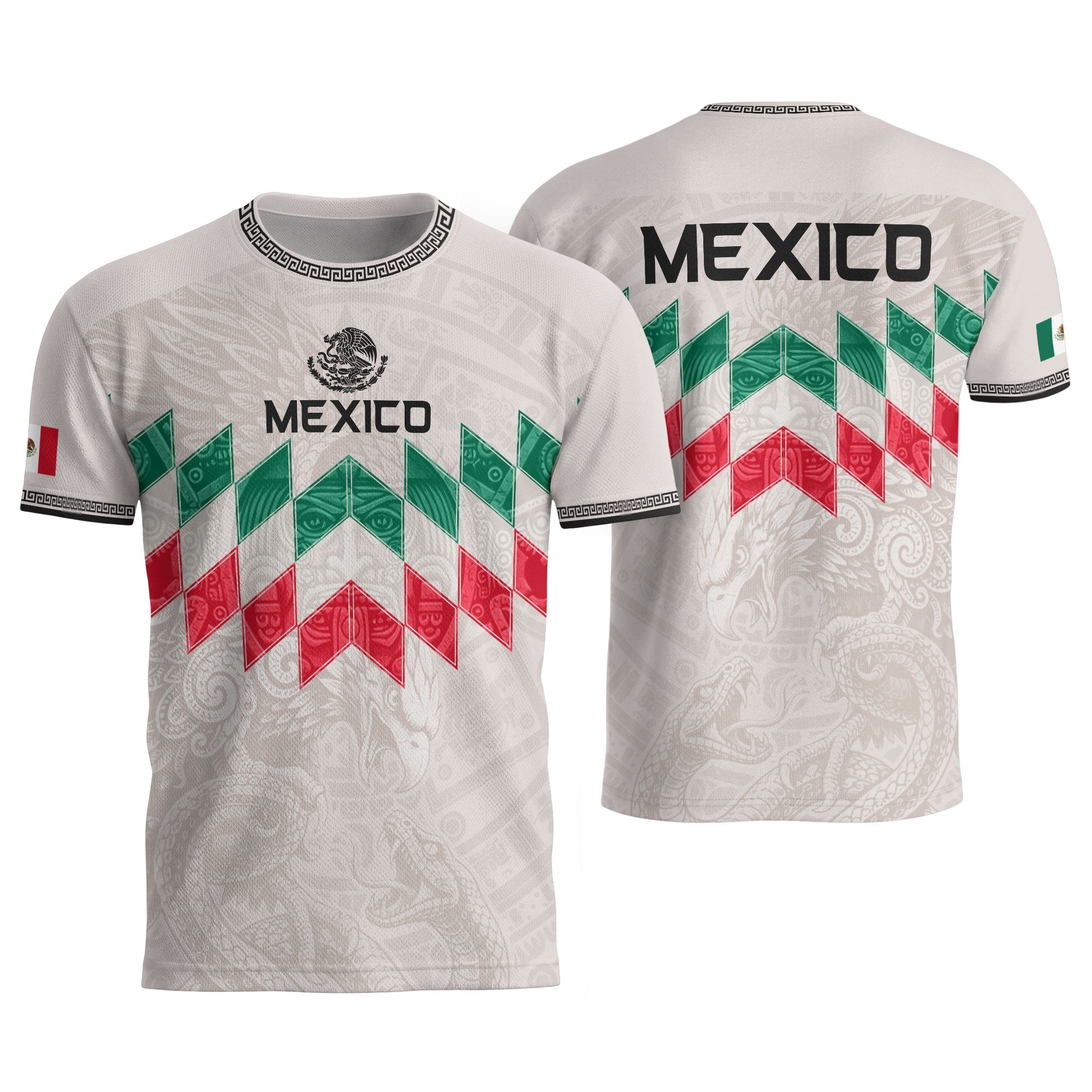 Mexico Soccer Jersey White Chevron Aztec - Mexico National Team Fan Heritage Shirt