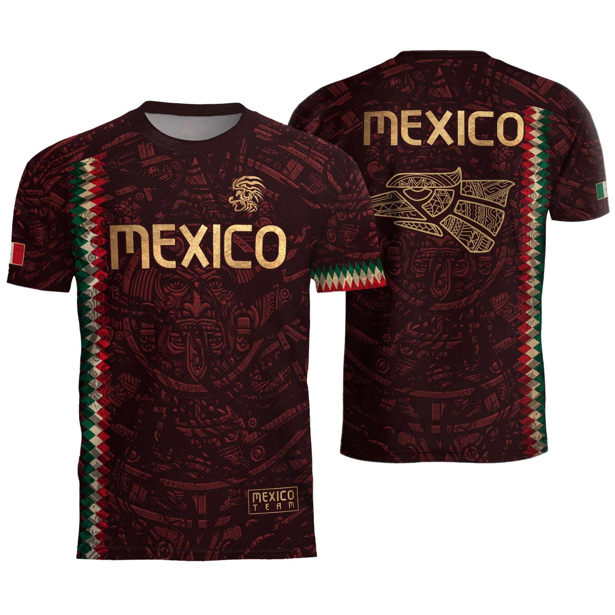 Mexico Soccer Jersey Maroon Gold Aztec Heritage - Mexico National Team Fan Football Shirt