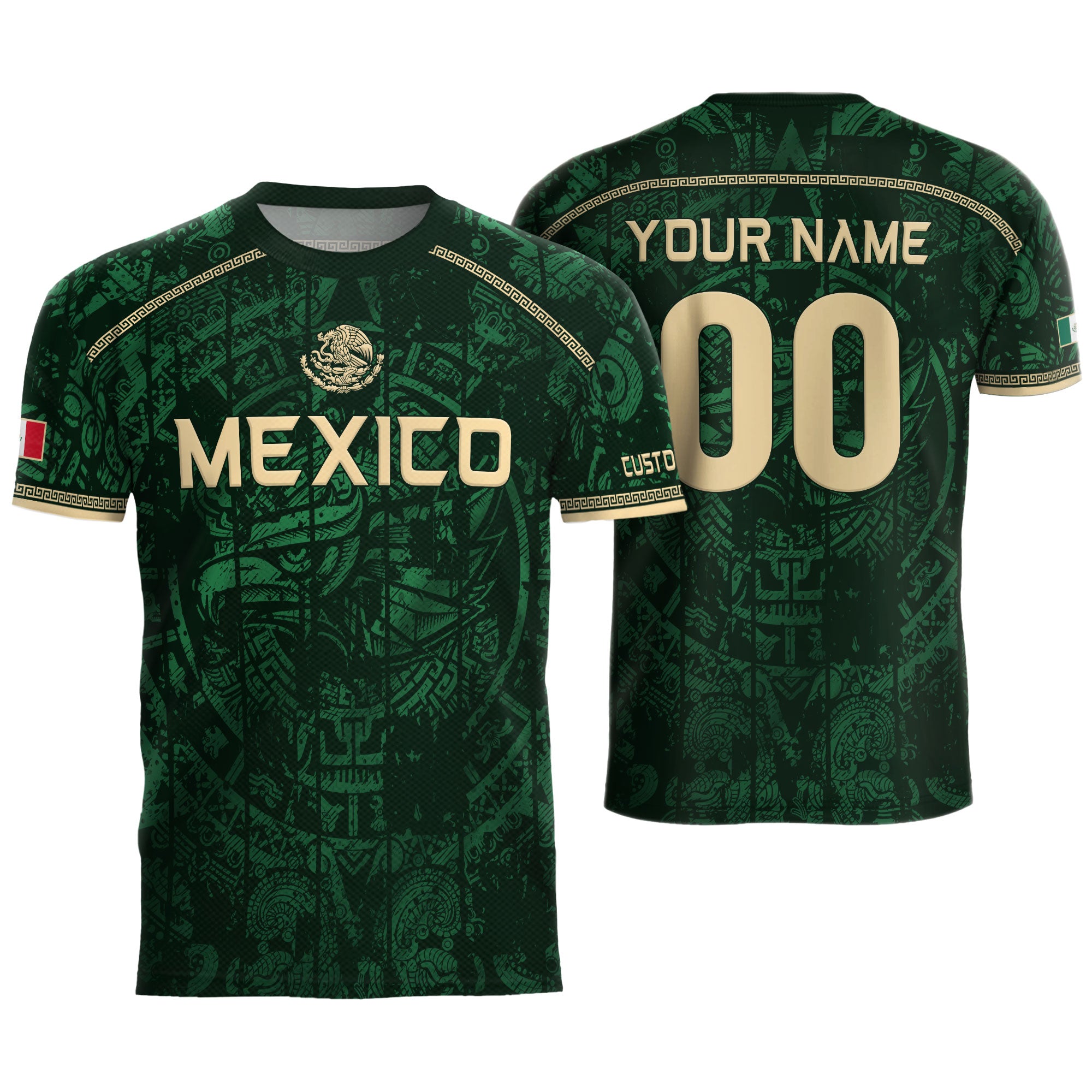 Custom Mexico Soccer Jersey Aztec Calendar Green Heritage Personalized Football Shirt