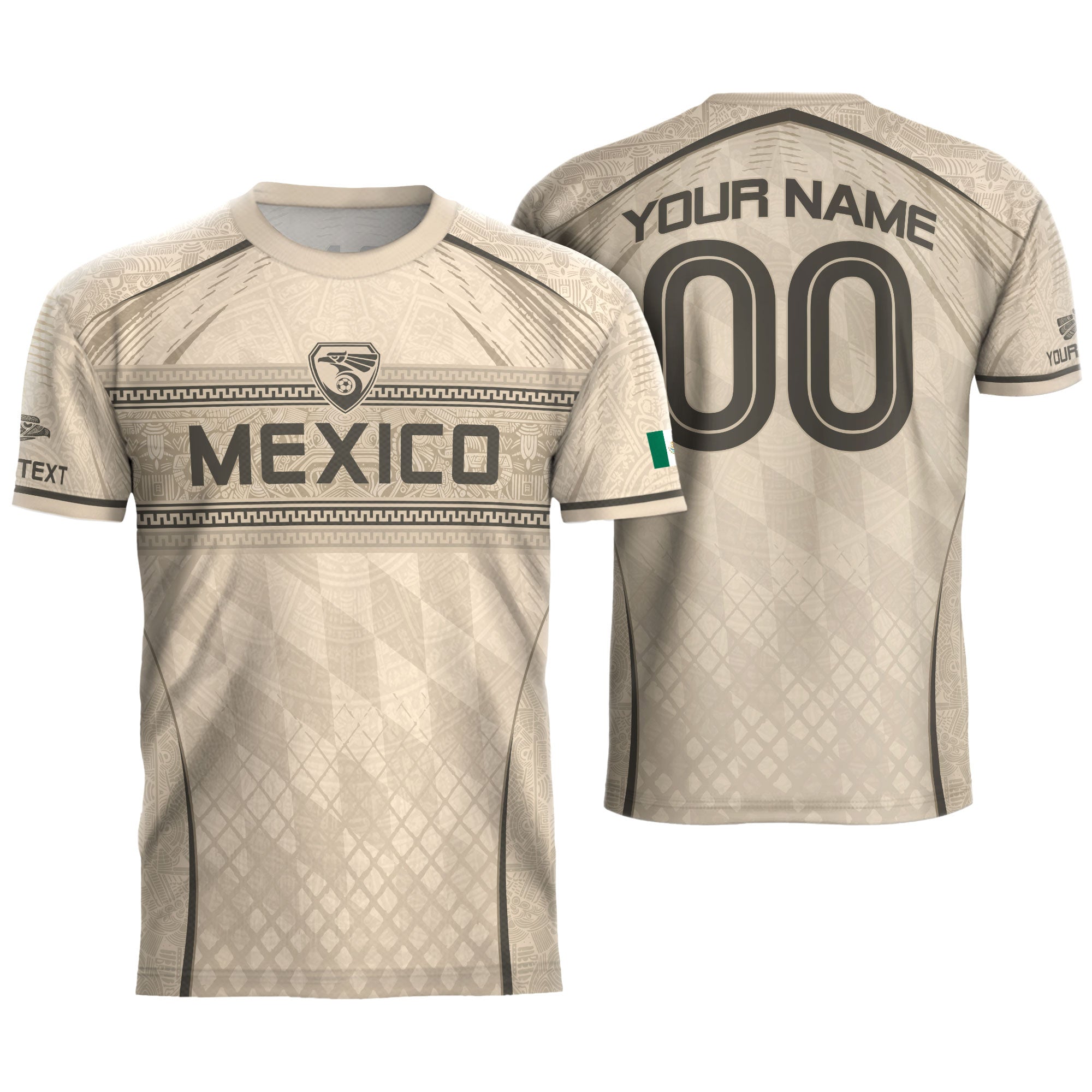 Camiseta de fútbol premium con emblema de águila azteca verde y dorado de México
