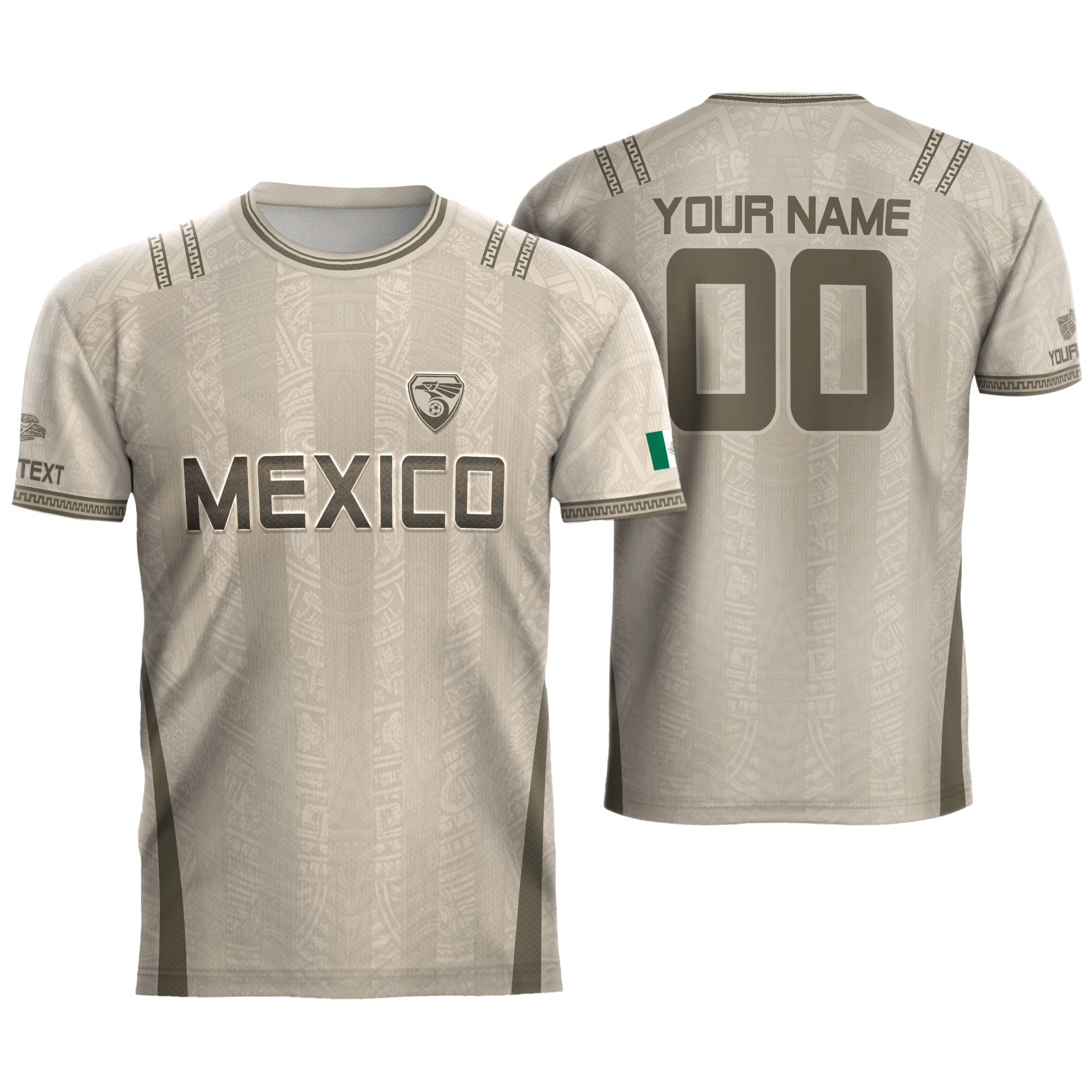 Camiseta de fútbol premium con emblema de águila azteca verde y dorado de México