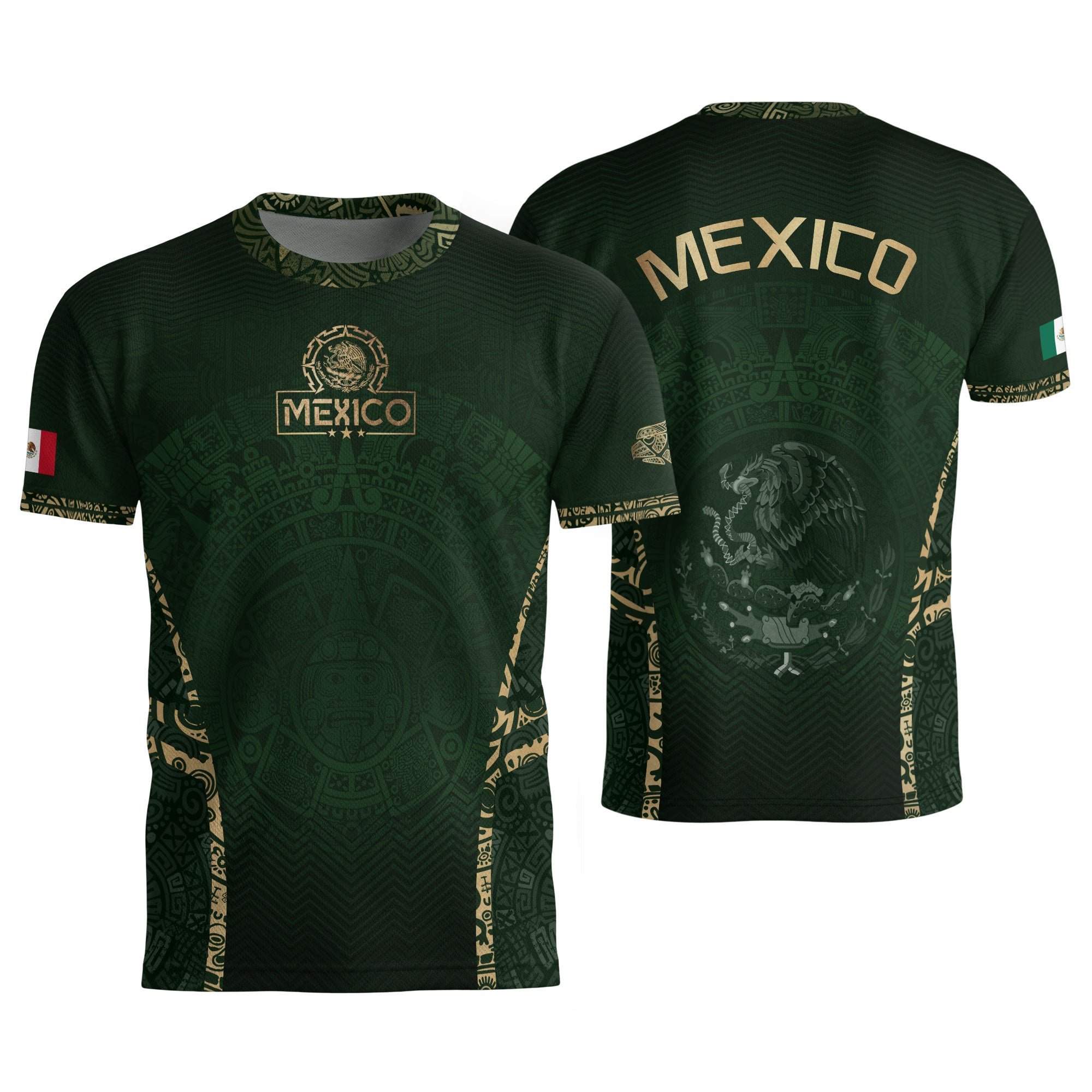 Mexico Soccer Jersey Aztec Sun Calendar Green Gold Football Shirt Men Women