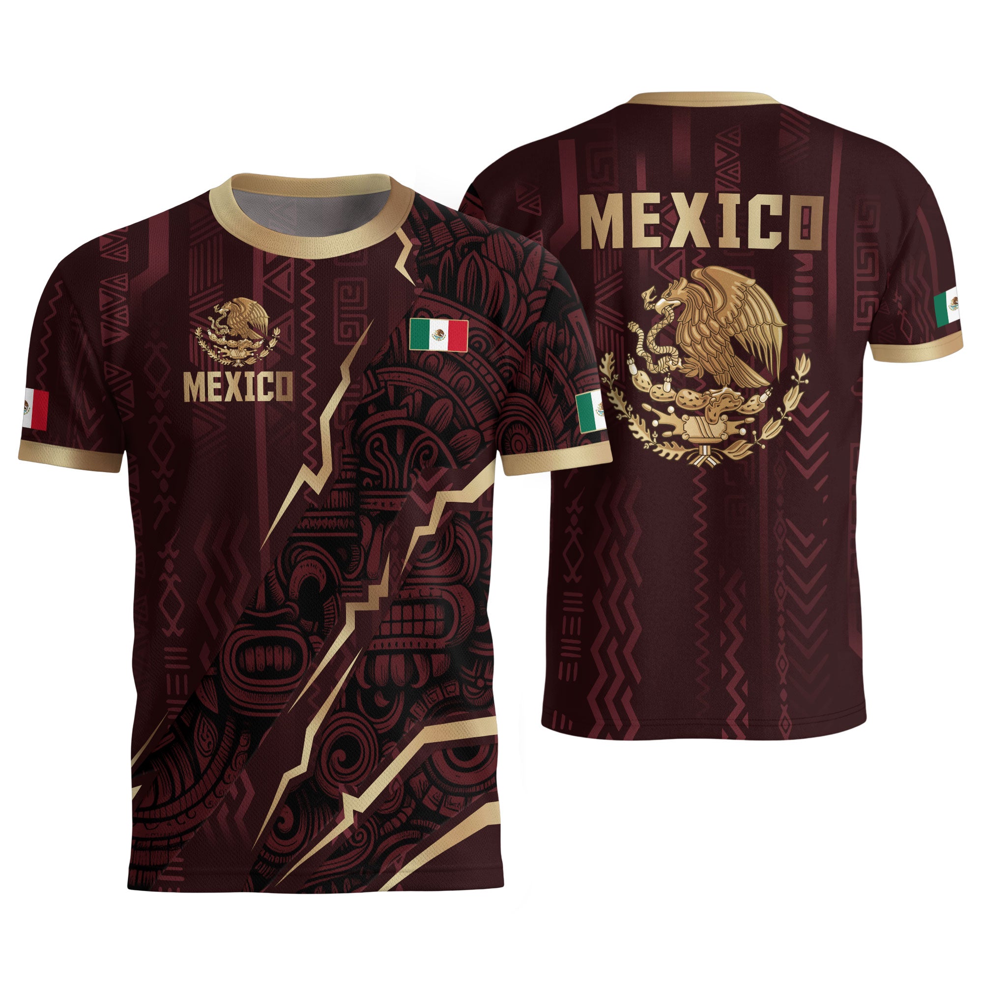 Camiseta de fútbol de la herencia del guerrero azteca del águila dorada negra de México