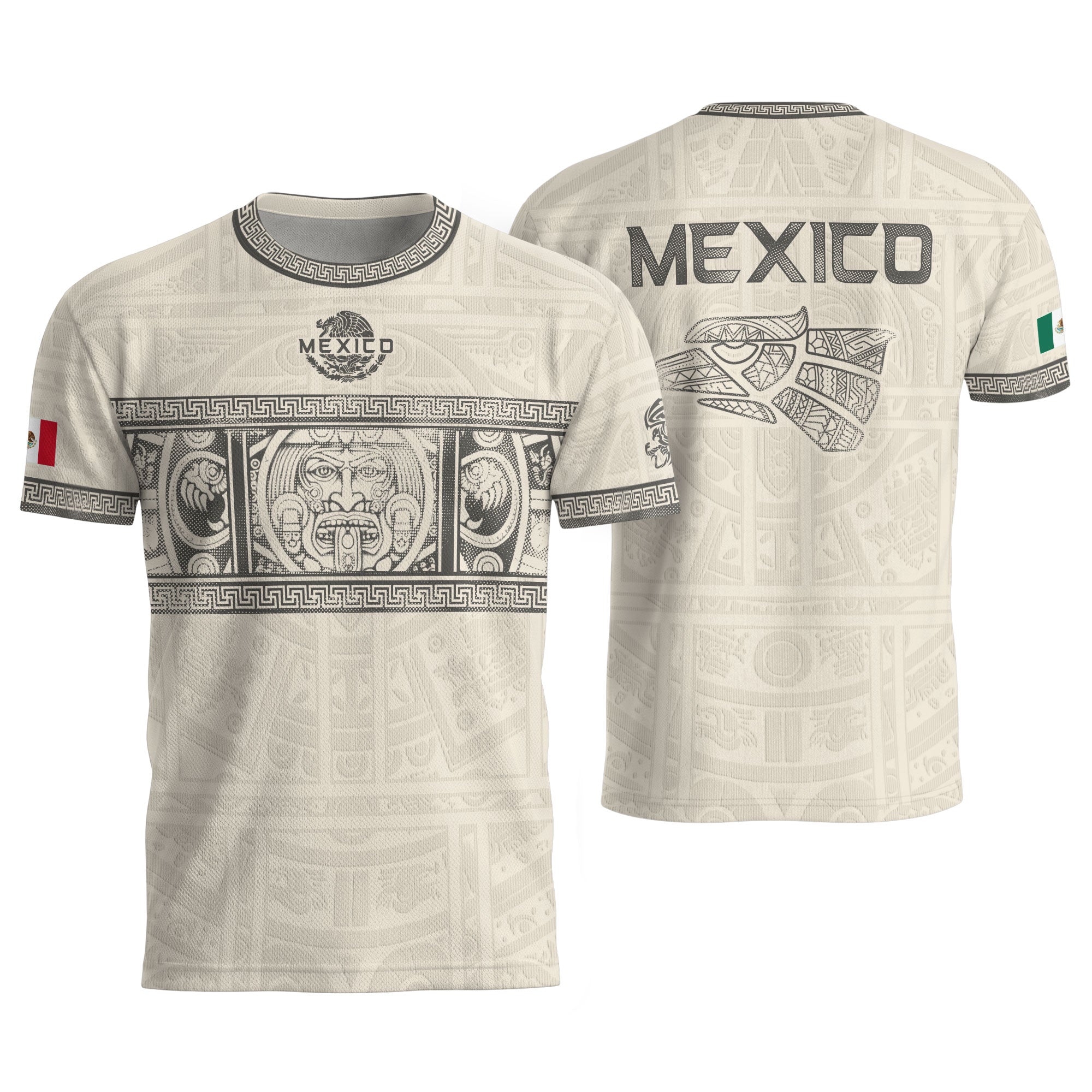 Camiseta de fútbol premium con emblema de águila azteca verde y dorado de México