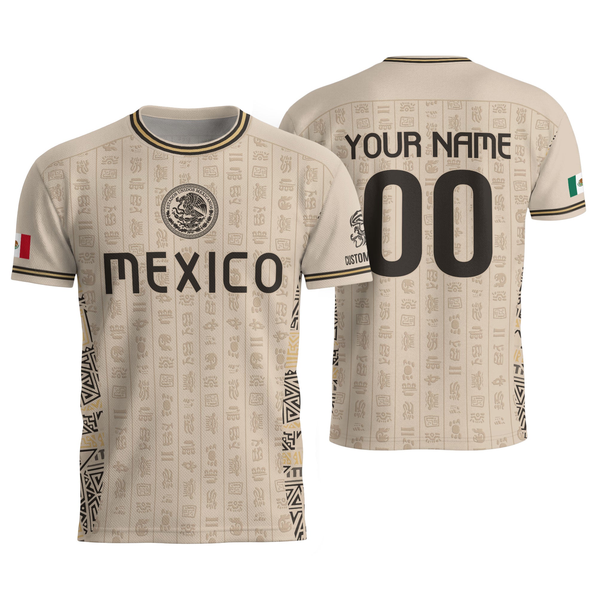 Custom Mexico Soccer Jersey Sand Mayan Glyphs Culture Men Mexican Football Shirt