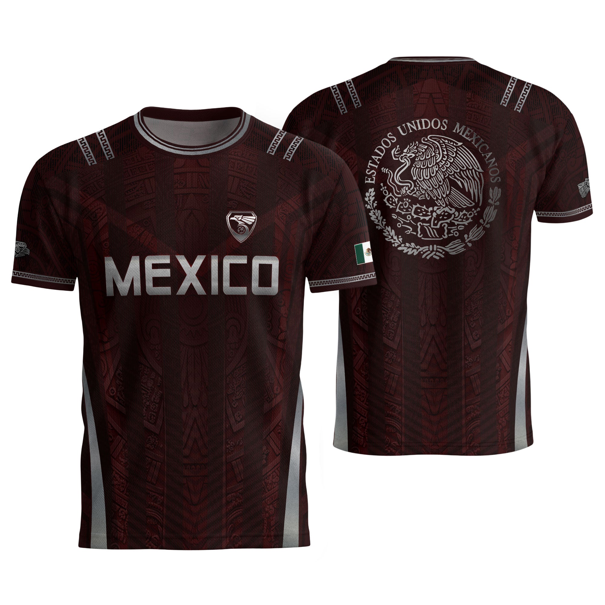 Camiseta de fútbol premium con emblema de águila azteca verde y dorado de México