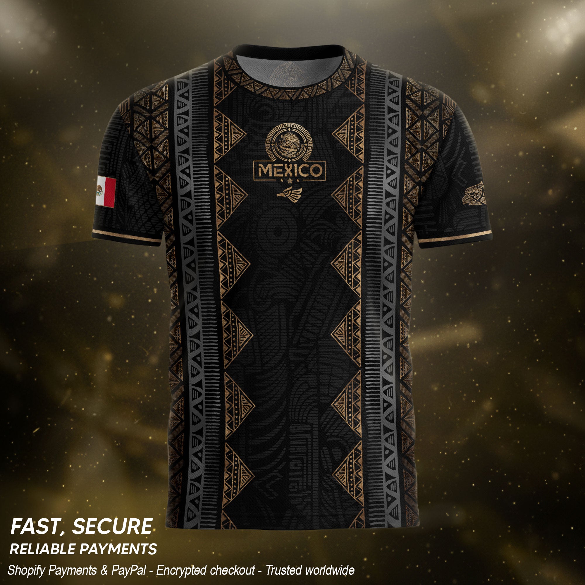 Mexico Heritage Black Gold Vintage Tribal Aztec National Soccer Jersey