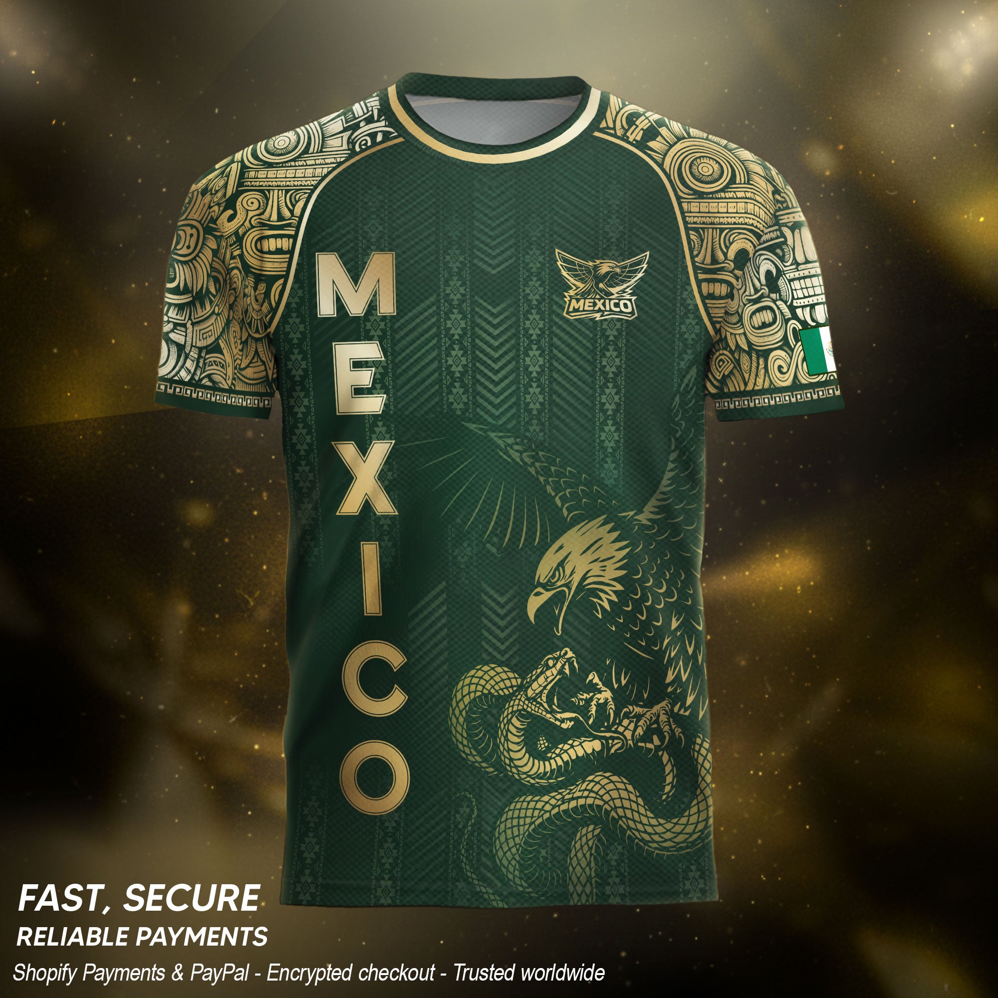 Mexico Heritage Green Gold Eagle Fighting Snake Mythological Soccer Jersey