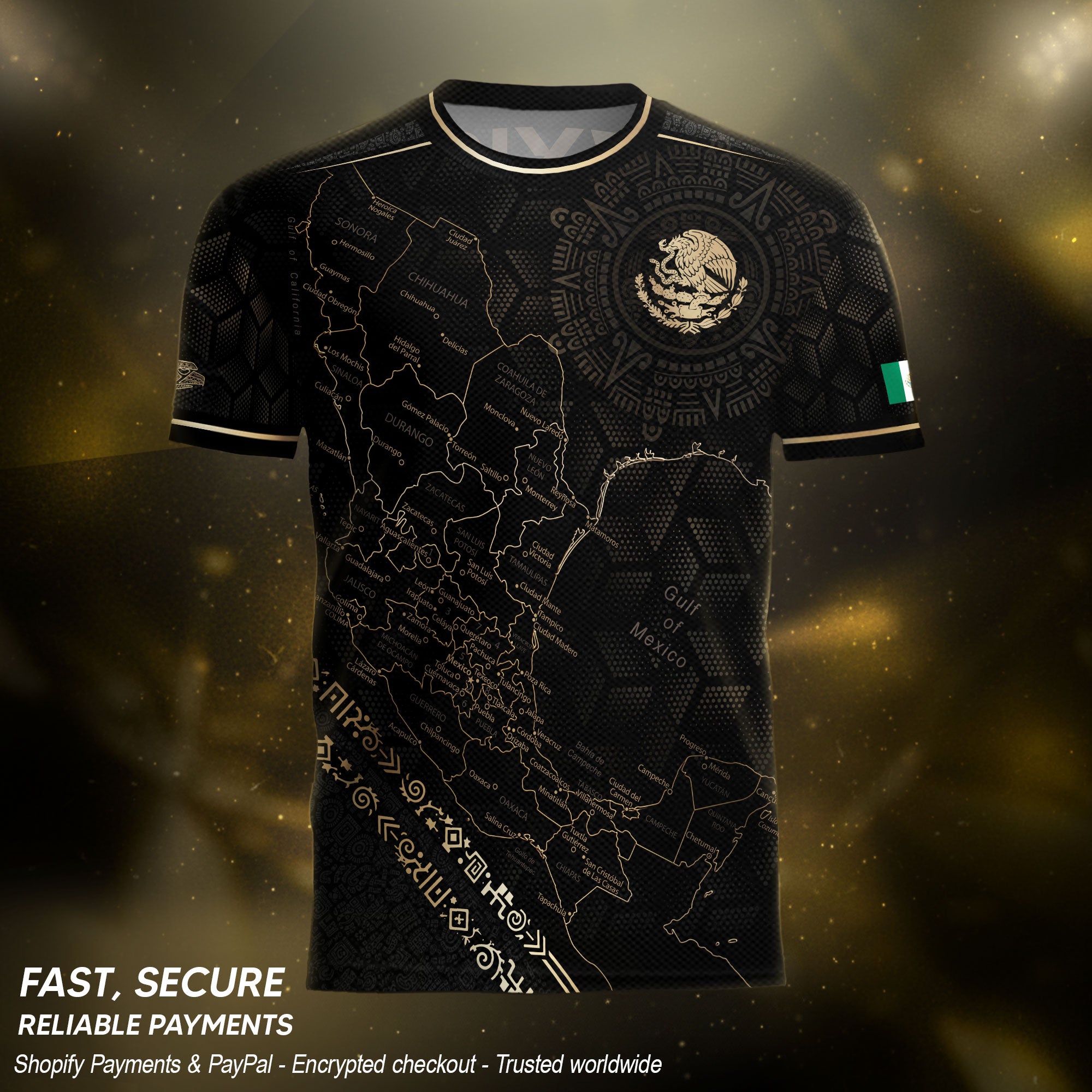 Mexico Heritage Orgullo Mexicano Black Gold Detailed Map Hexagon Pattern Soccer Jersey