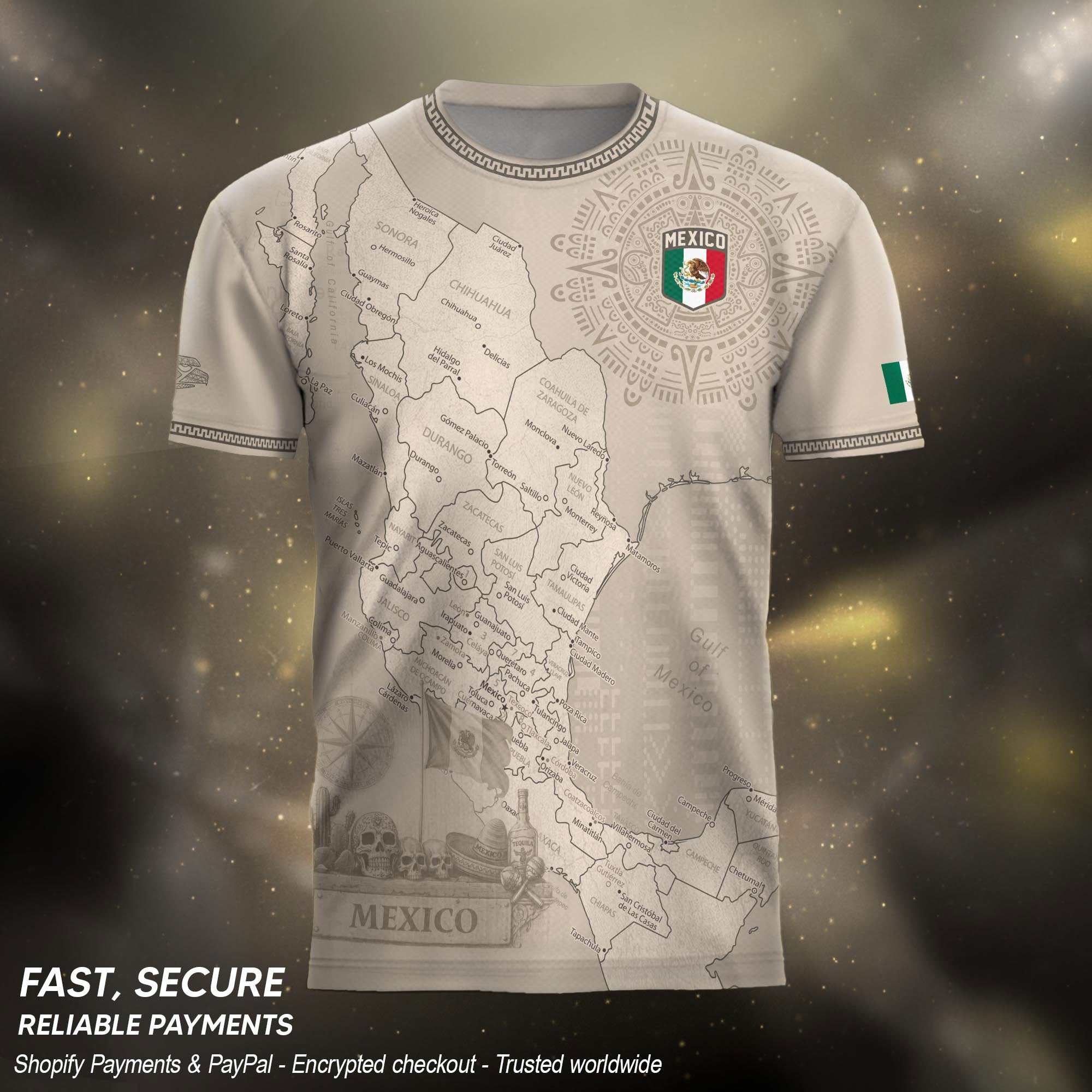 Mexico Heritage Beige Country Map Aztec Calendar Pride Graphic Soccer Jersey