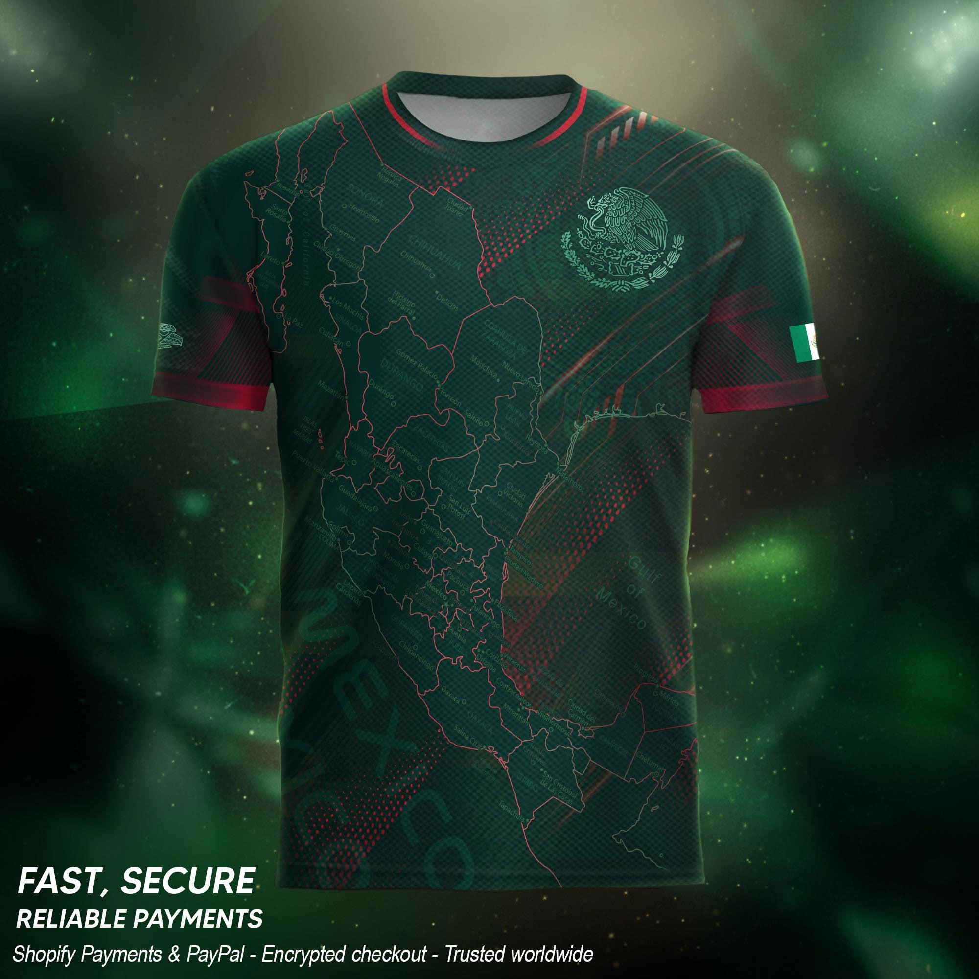 Mexico Heritage Orgullo Mexicano Green Red Detailed Country Map Aztec Soccer Jersey