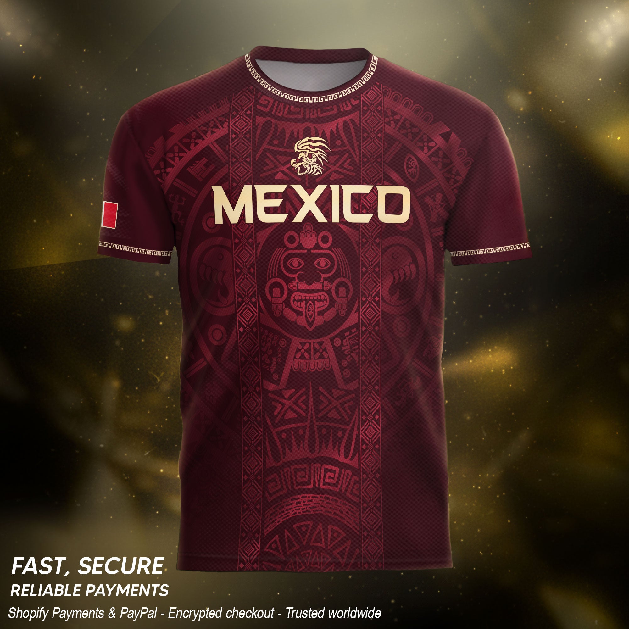 Mexico Heritage Orgullo Mexicano Maroon Burgundy Aztec Calendar Sun Stone Soccer Jersey