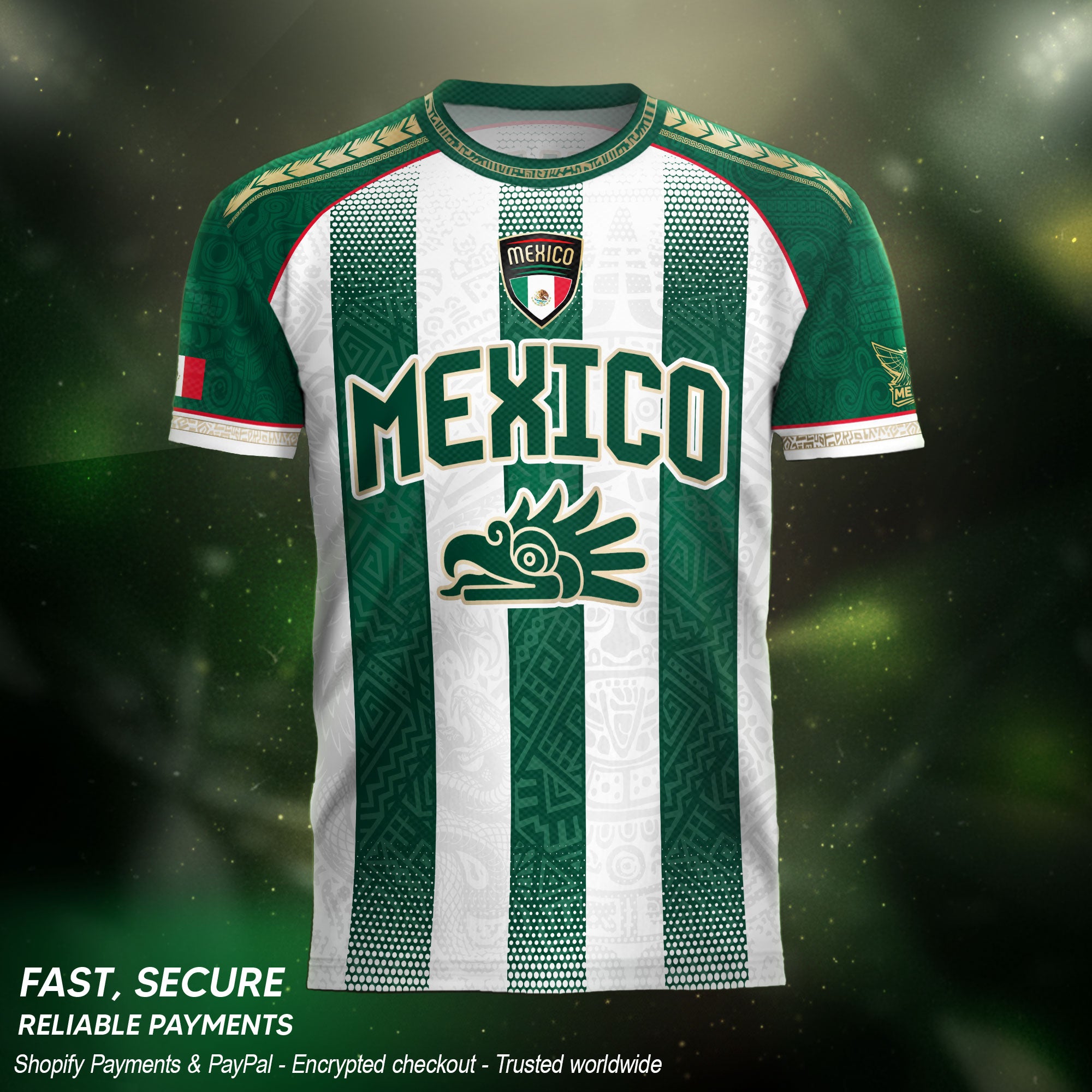 Mexico Soccer Green White Aztec Pattern Football Design Mexico Fan Heritage Style