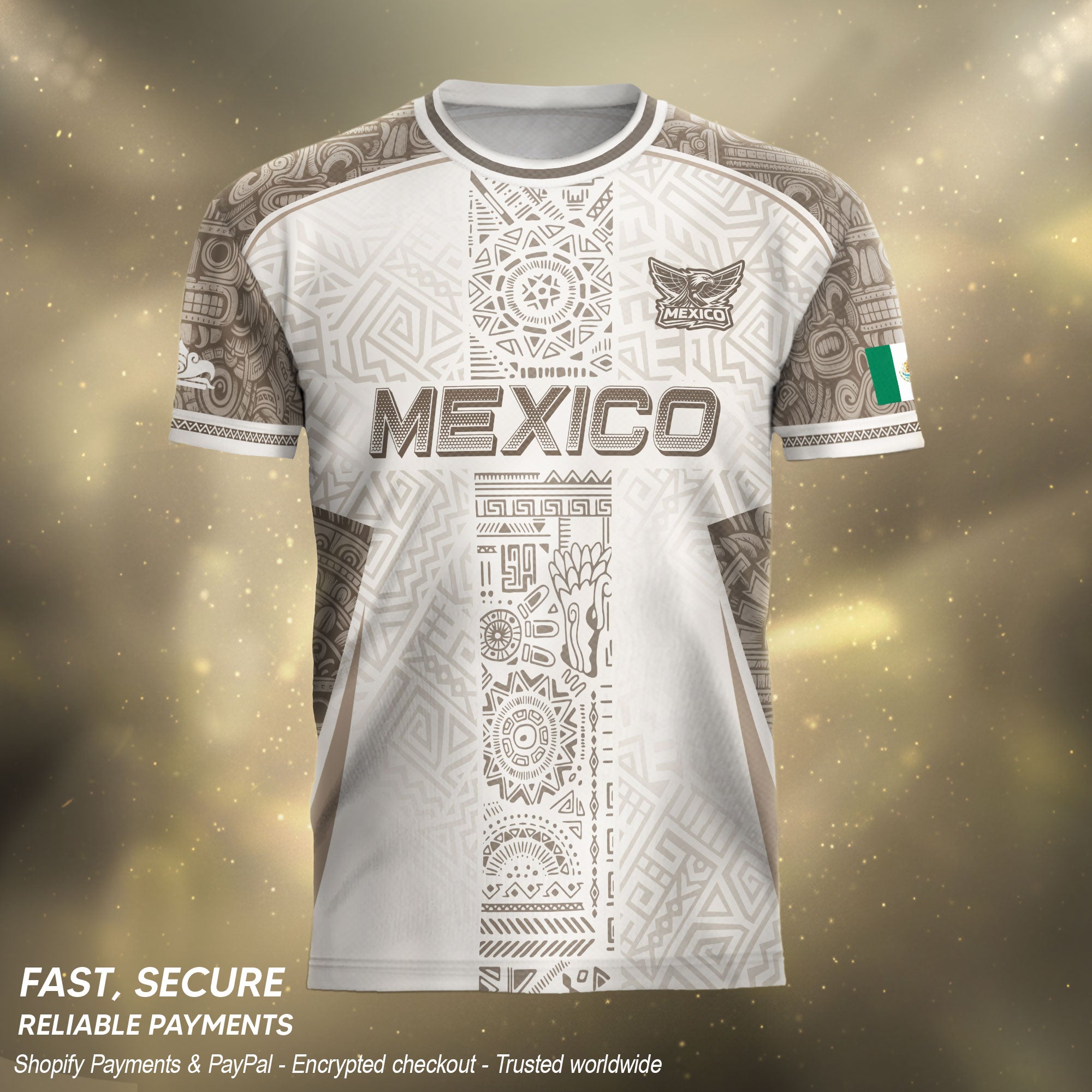 Mexico White Aztec Heritage Pattern Soccer Jersey Mexican Culture Design